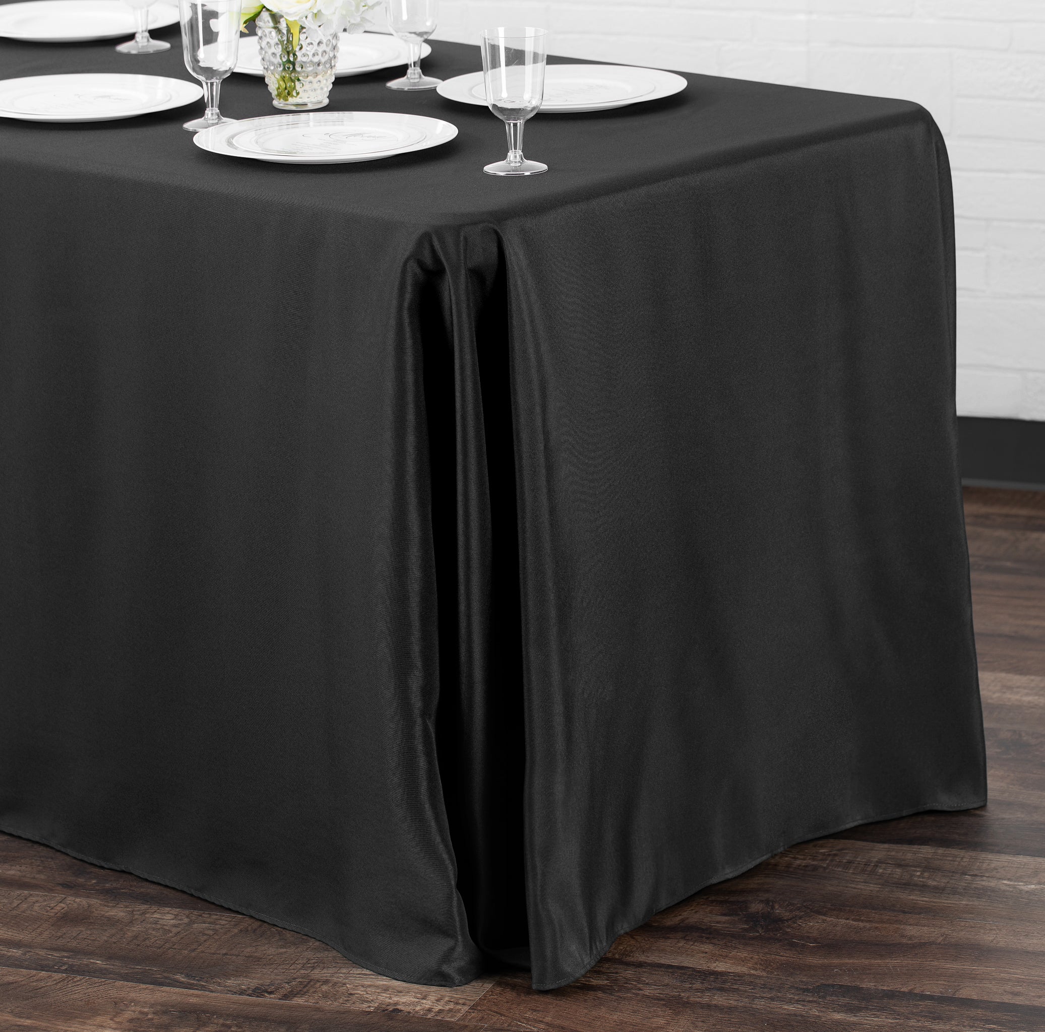 90"x132" Rectangular Oblong Premium Polyester Tablecloth - Black - Image 4