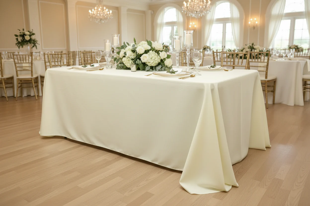 90"x132" Rectangular Oblong Premium Polyester Tablecloth - Ivory - Image 3