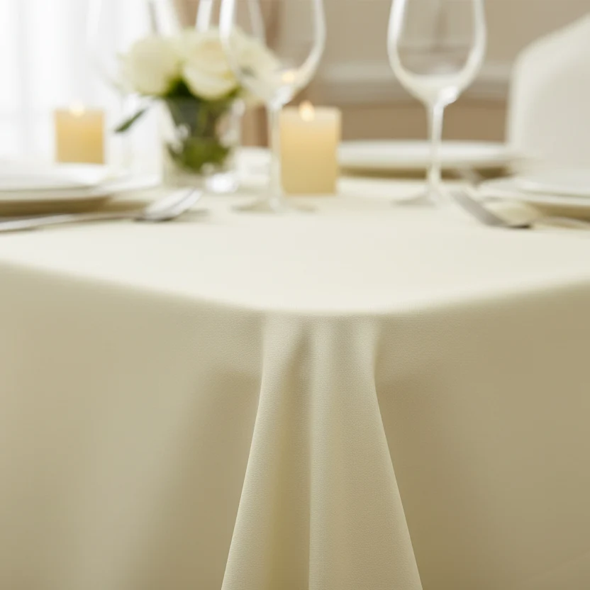 90"x132" Rectangular Oblong Premium Polyester Tablecloth - Ivory - Image 4