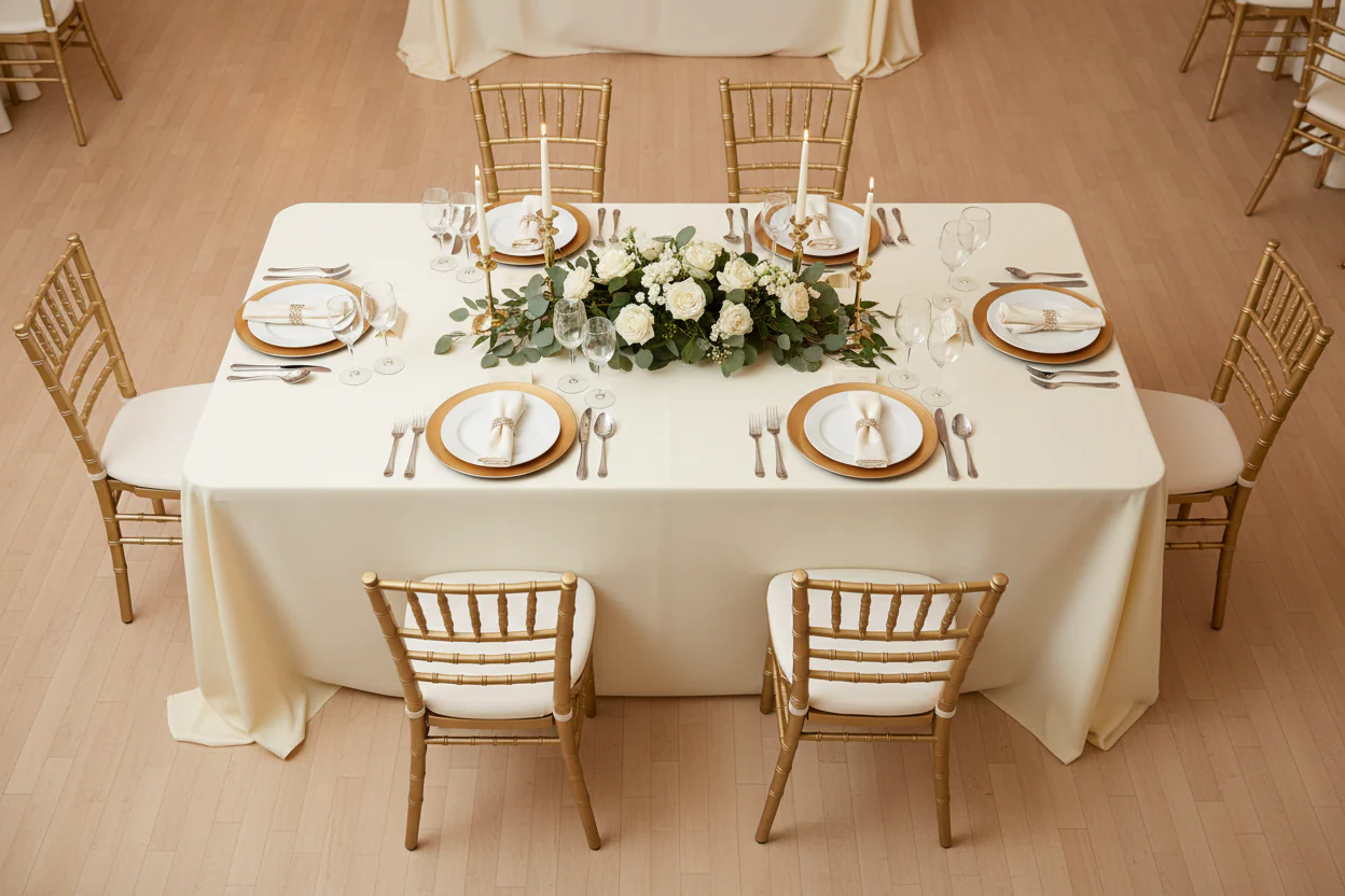 90"x132" Rectangular Oblong Premium Polyester Tablecloth - Ivory - Image 5