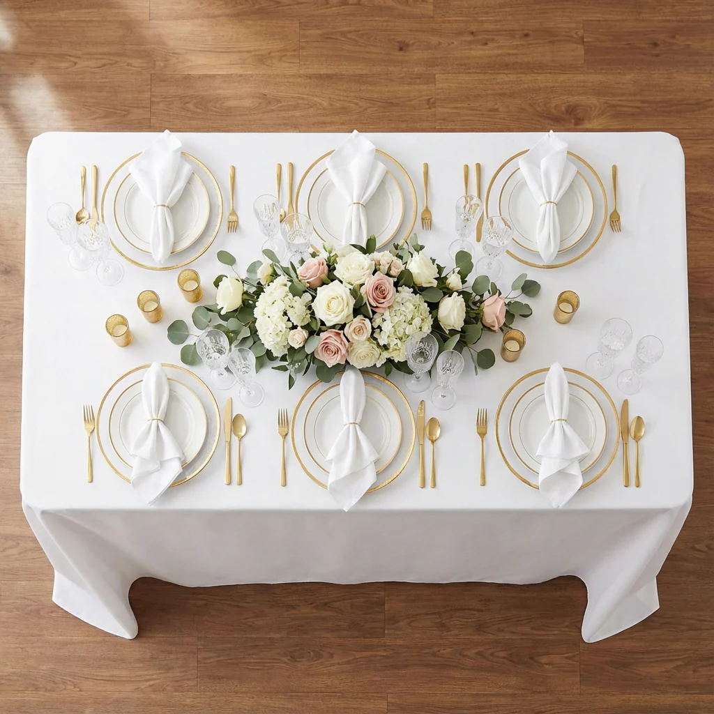 90"x132" Rectangular Oblong Premium Polyester Tablecloth - White - Image 3