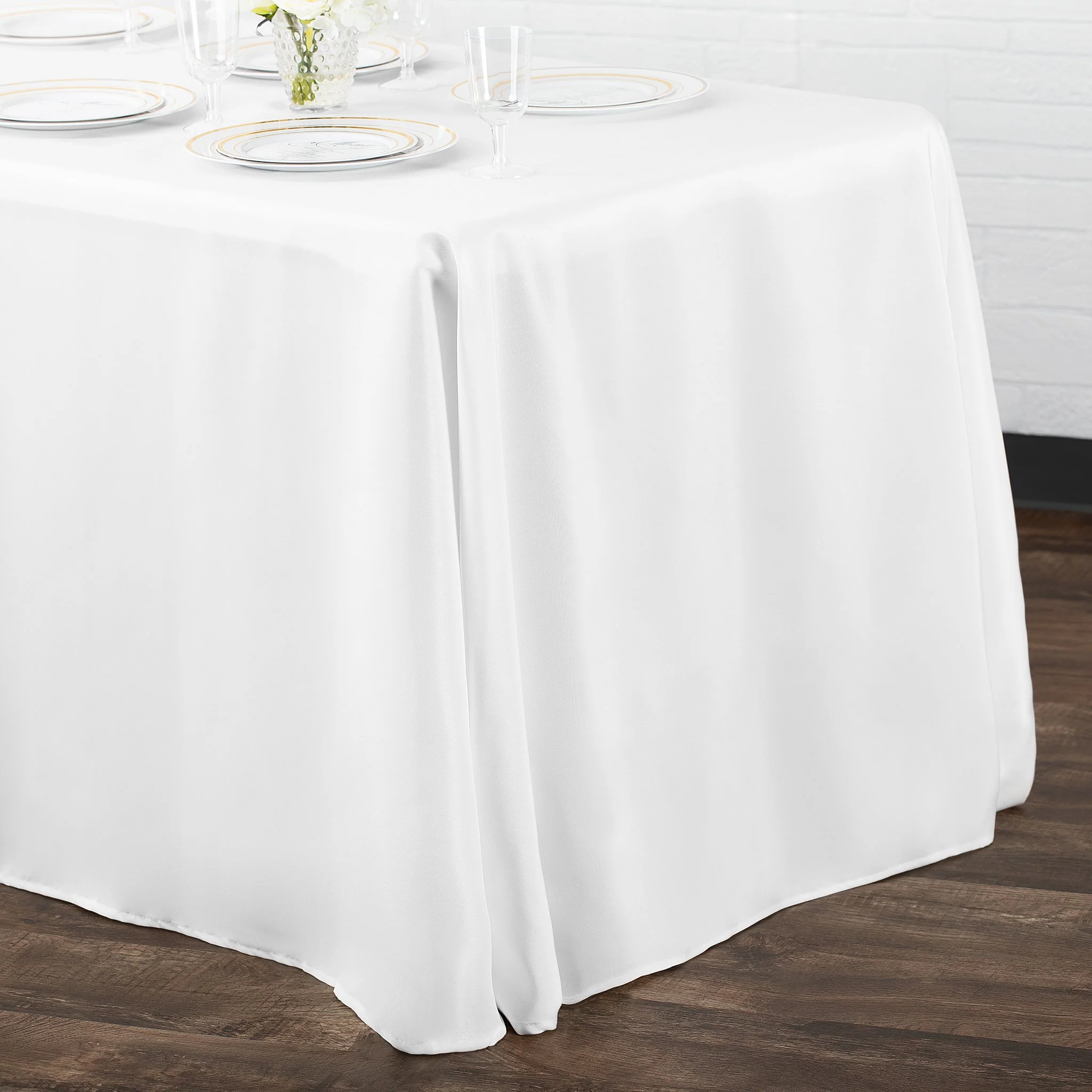 90"x156" Rectangular Oblong Premium Polyester Tablecloth - White - Image 3
