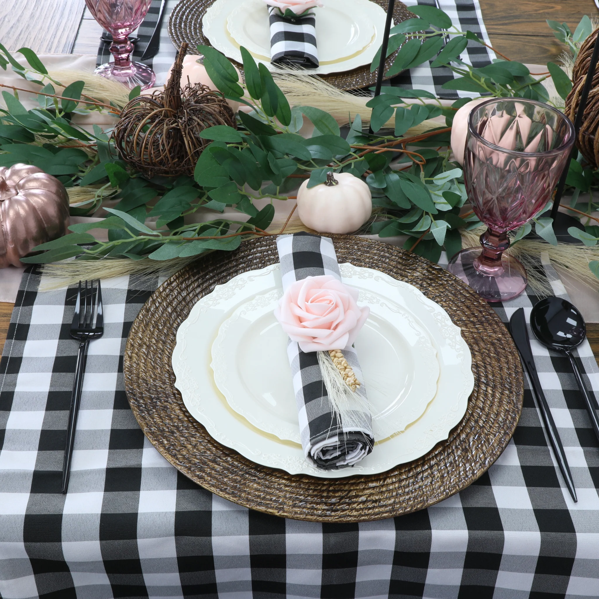 Gingham Checkered Polyester Napkin 20"x20" -  Black & White - Image 4