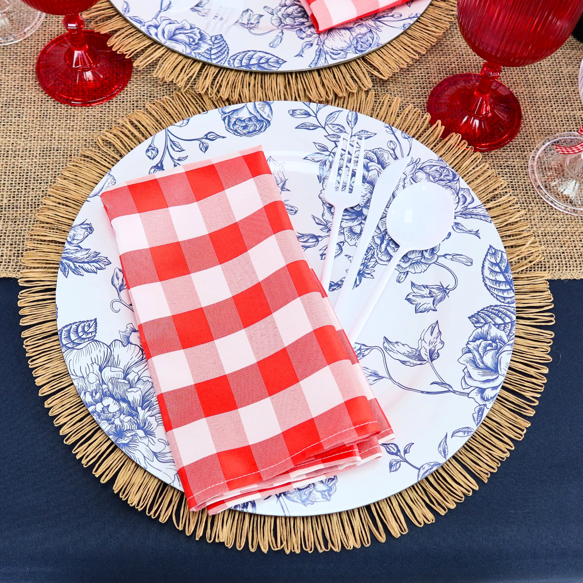 Gingham Checkered Polyester Napkin 20"x20" - Red & White - Image 3