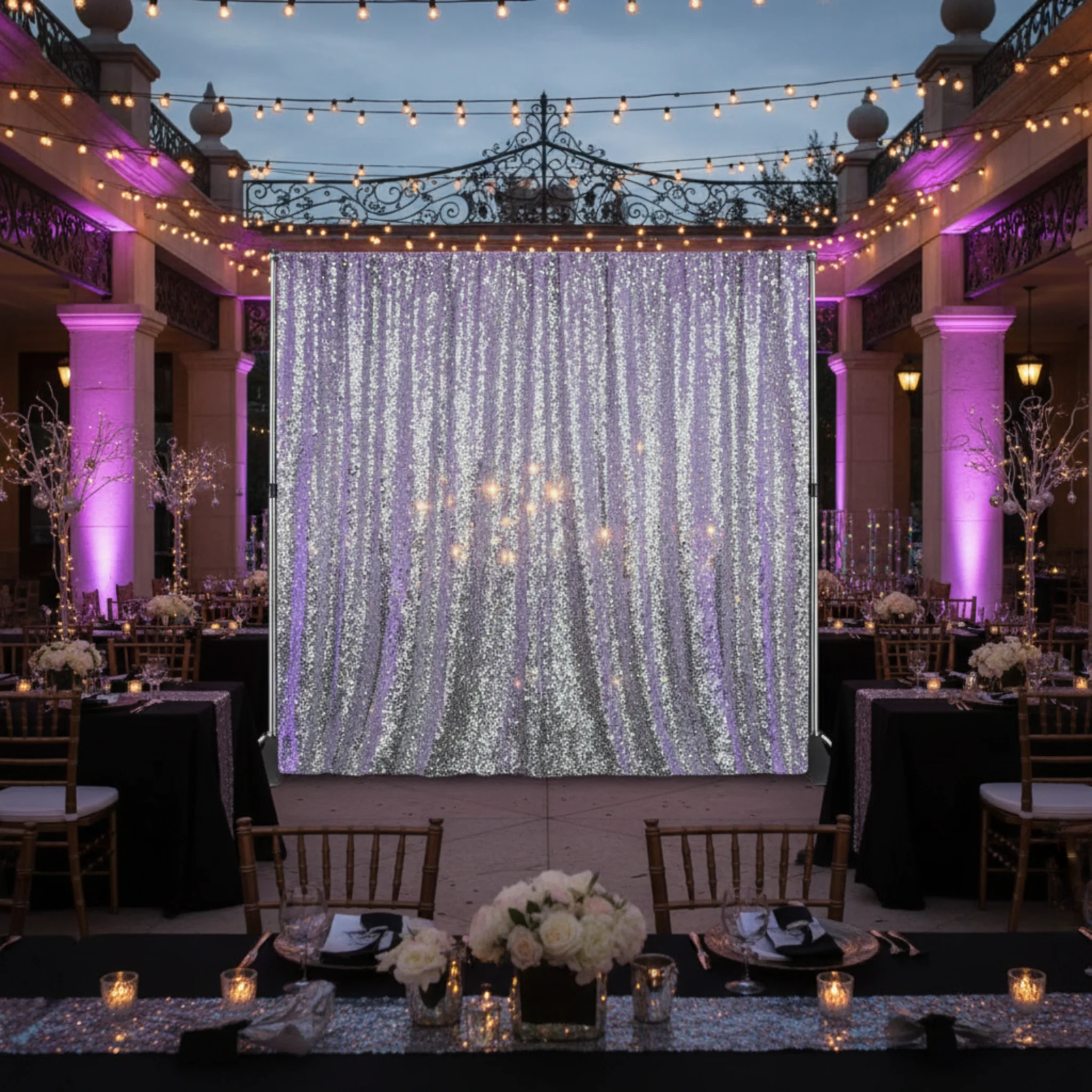 Glitz Sequin 12ft H x 52" W Drape/Backdrop panel - Silver - Image 6