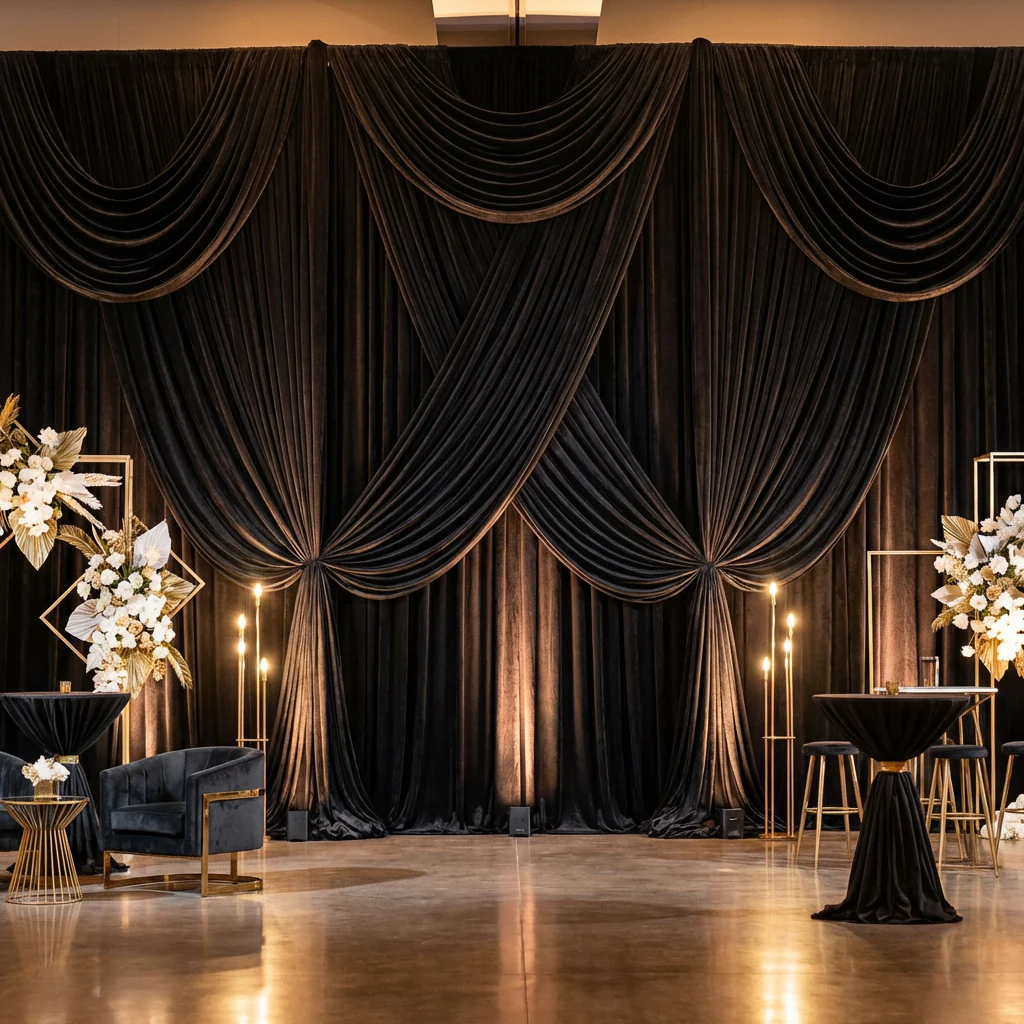 Poly Premier Fire Retardant (FR) 12ft H x 60" W Drape/Backdrop - Black - Image 3