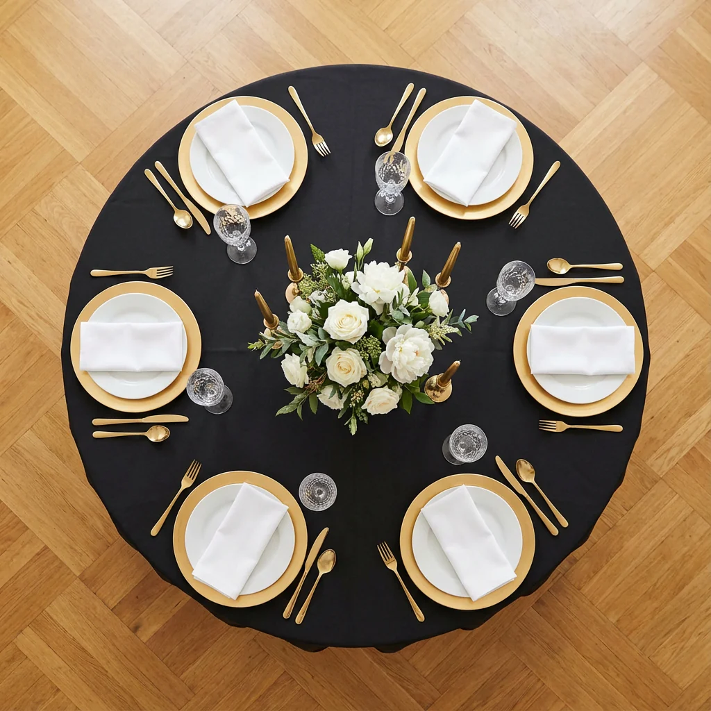 Premium Polyester 108" Round Tablecloth - Black - Image 3