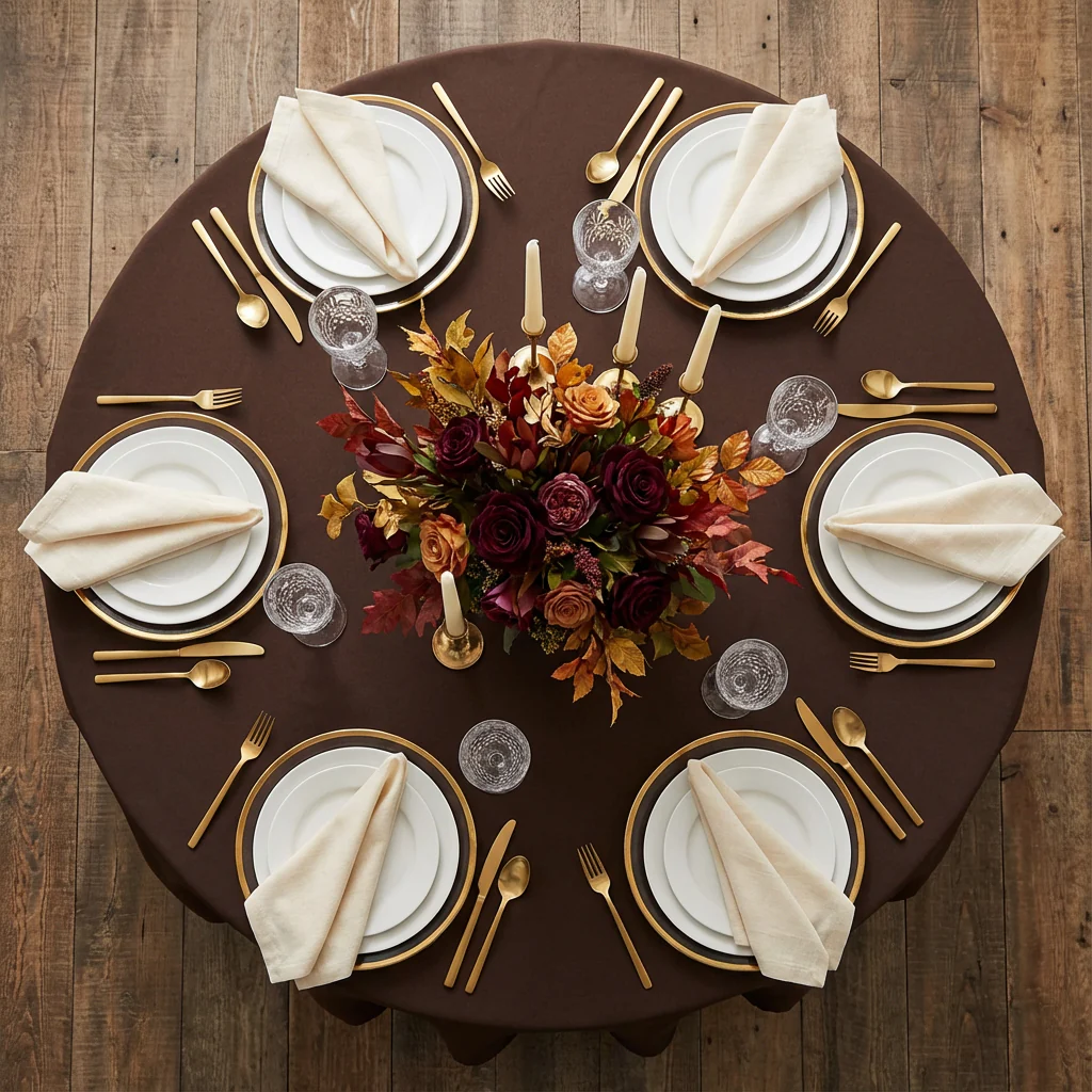 Premium Polyester 108" Round Tablecloth - Chocolate Brown - Image 3