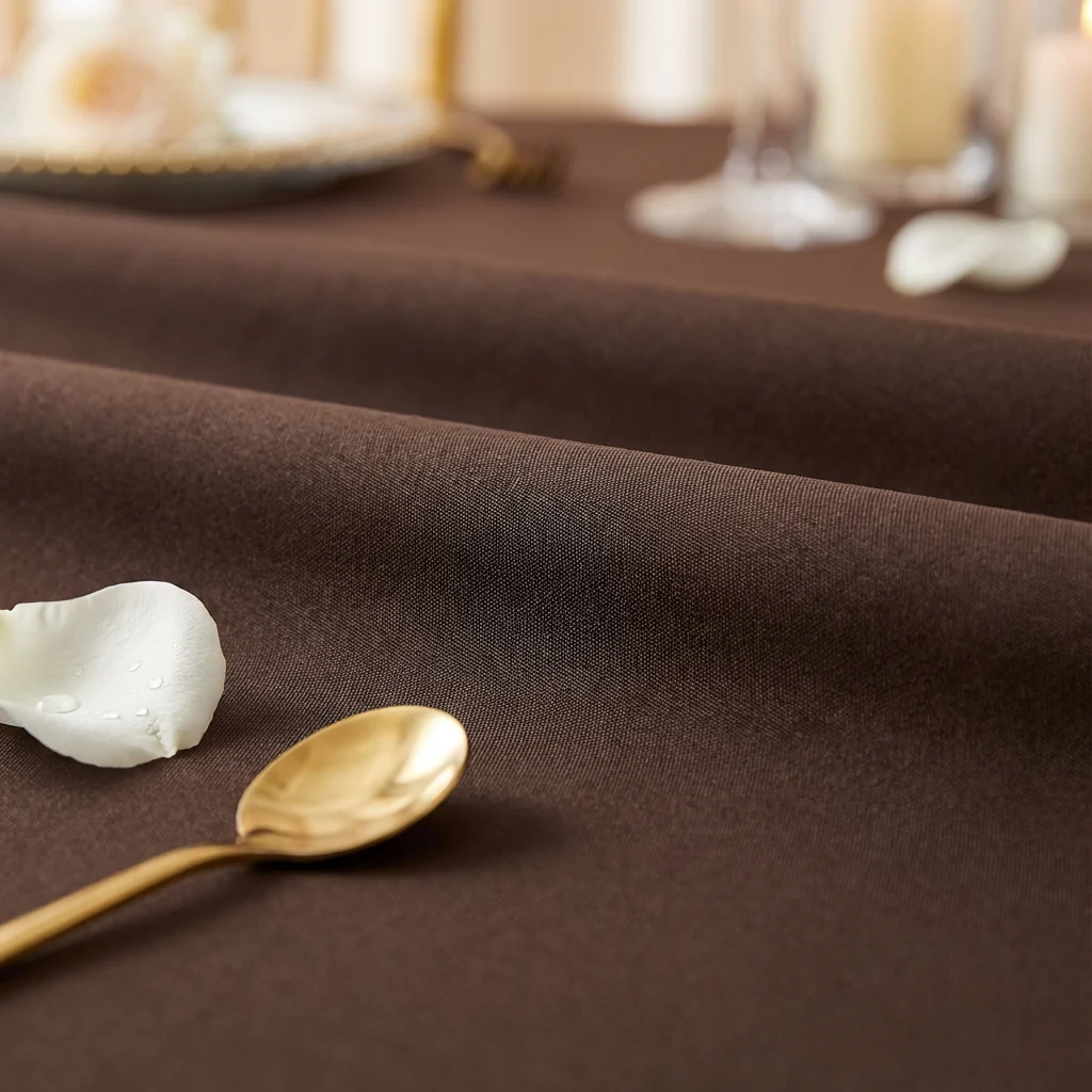 Premium Polyester 108" Round Tablecloth - Chocolate Brown - Image 4