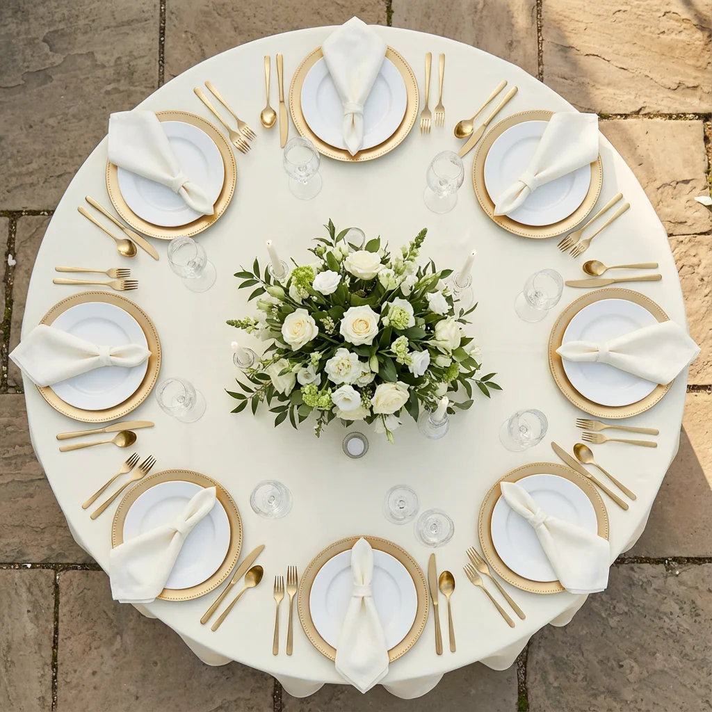 Premium Polyester 108" Round Tablecloth - Ivory - Image 3