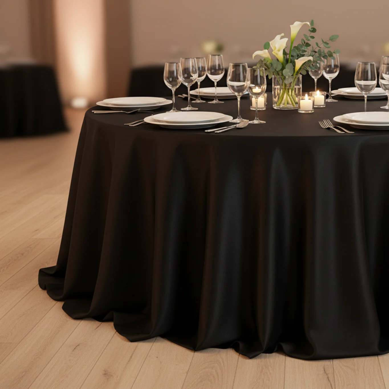 Satin 120" Round Tablecloth - Black - Image 3