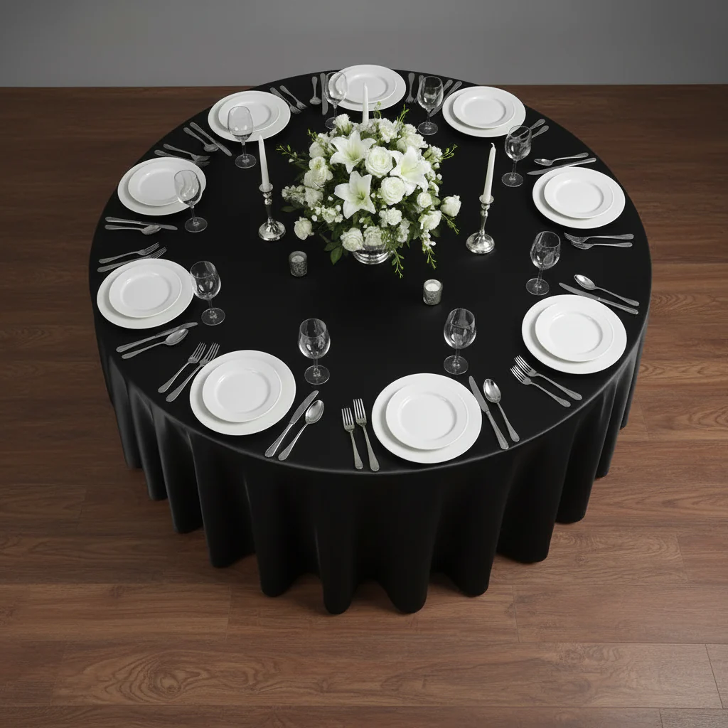 Satin 120" Round Tablecloth - Black - Image 5