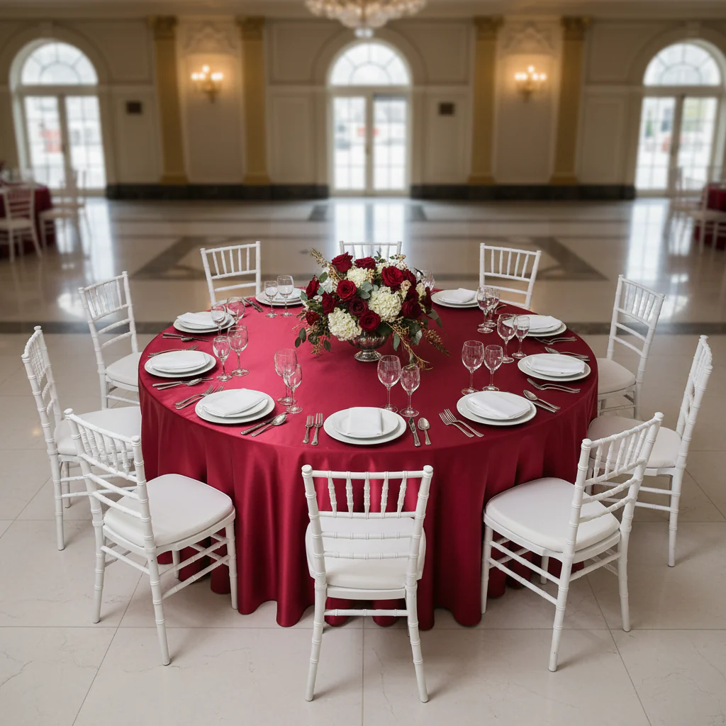 Satin 120" Round Tablecloth - Burgundy - Image 3