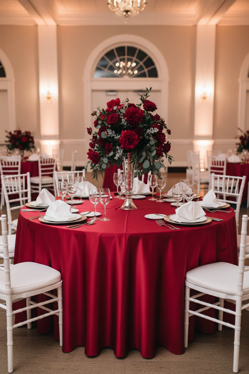 Satin 120" Round Tablecloth - Burgundy - Image 5