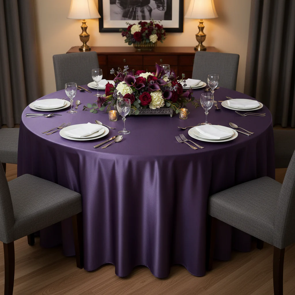 Satin 120" Round Tablecloth - Eggplant/Plum - Image 3