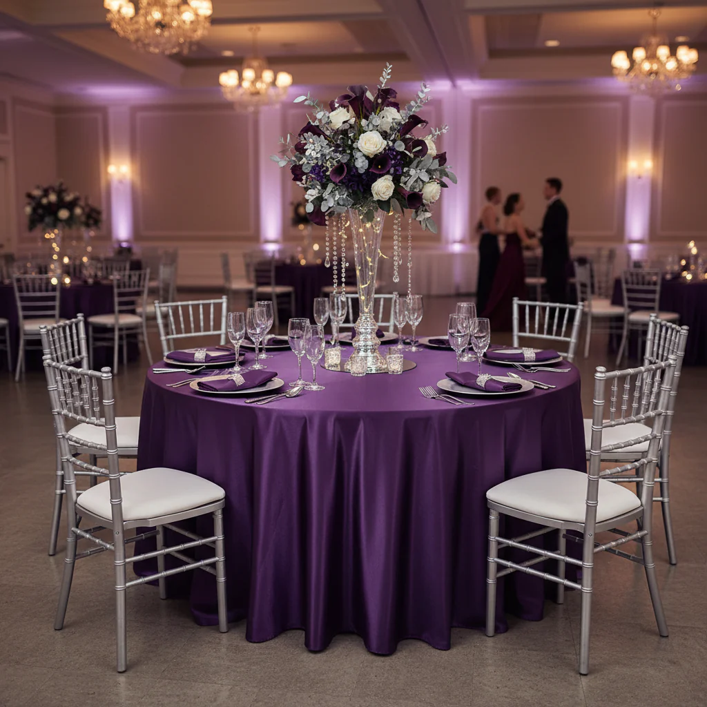 Satin 120" Round Tablecloth - Eggplant/Plum - Image 4