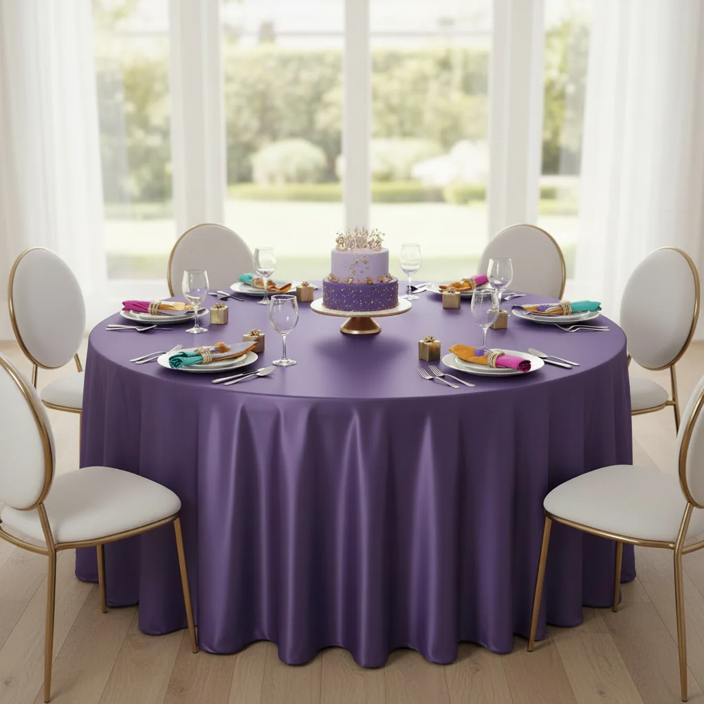 Satin 120" Round Tablecloth - Eggplant/Plum - Image 5