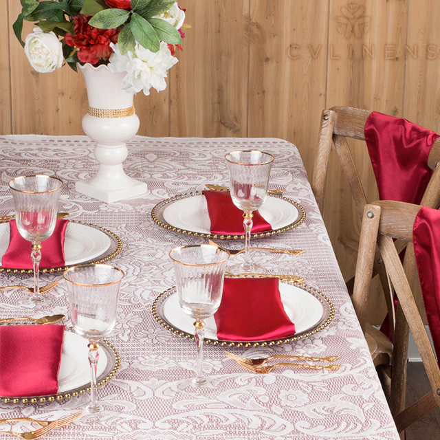 Satin Rectangular 60"x120" Tablecloth - Burgundy - Image 3