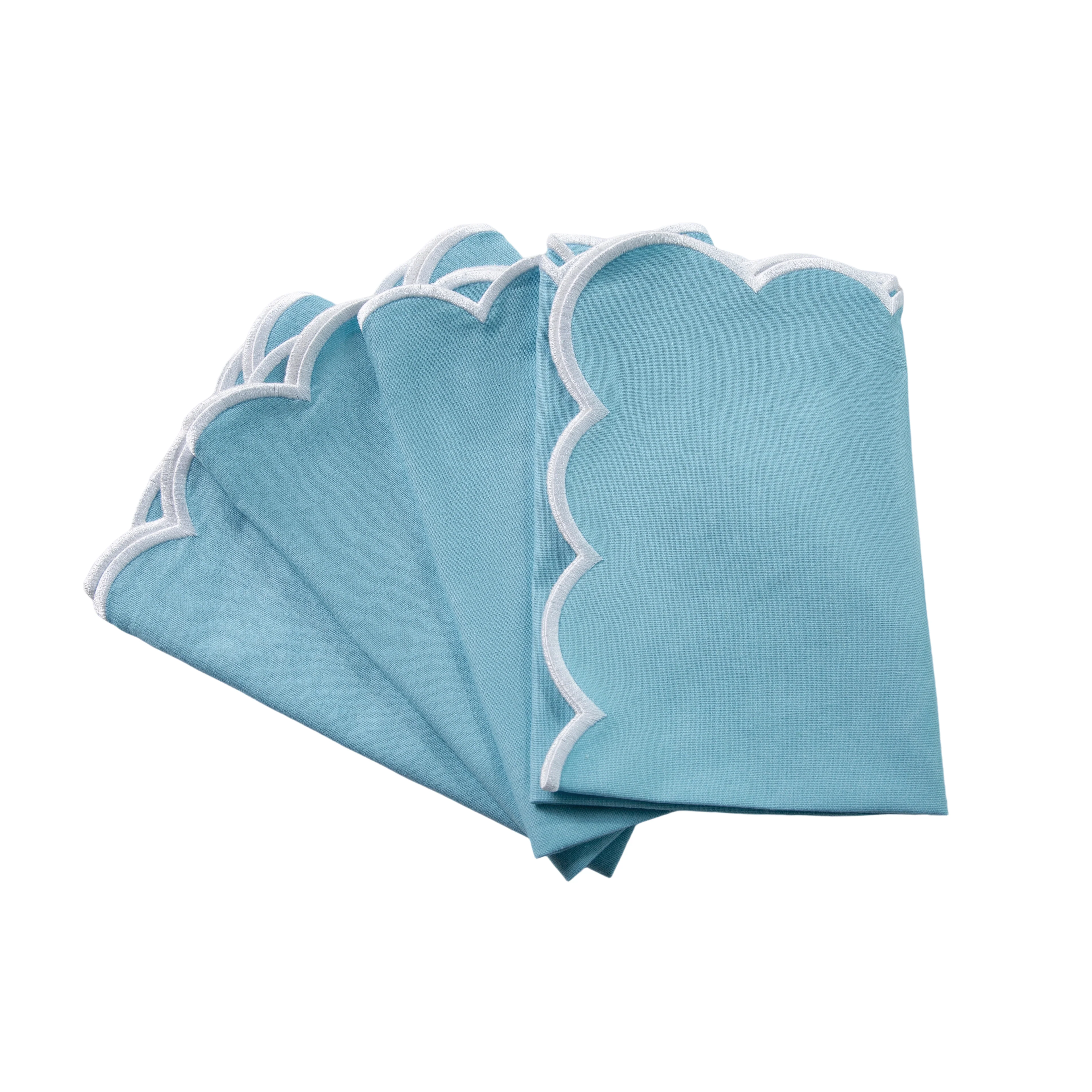4 pc/pk Scalloped Edge Linen Napkin - Baby Blue/White Trim - Image 3