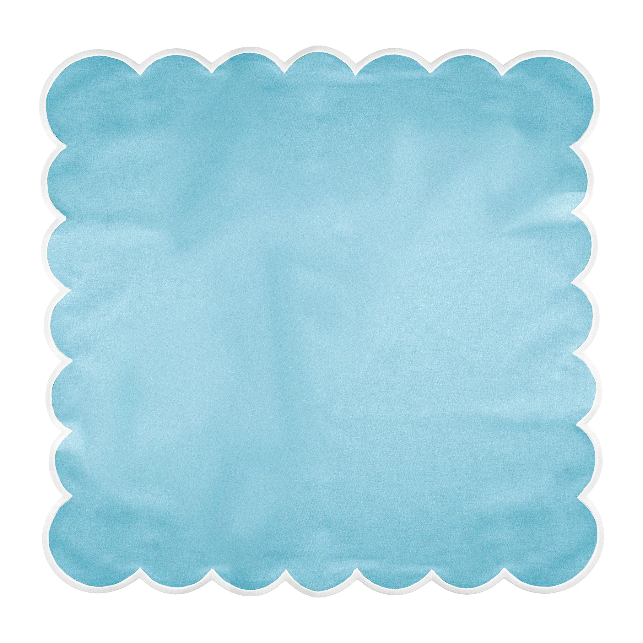 4 pc/pk Scalloped Edge Linen Napkin - Baby Blue/White Trim - Image 4