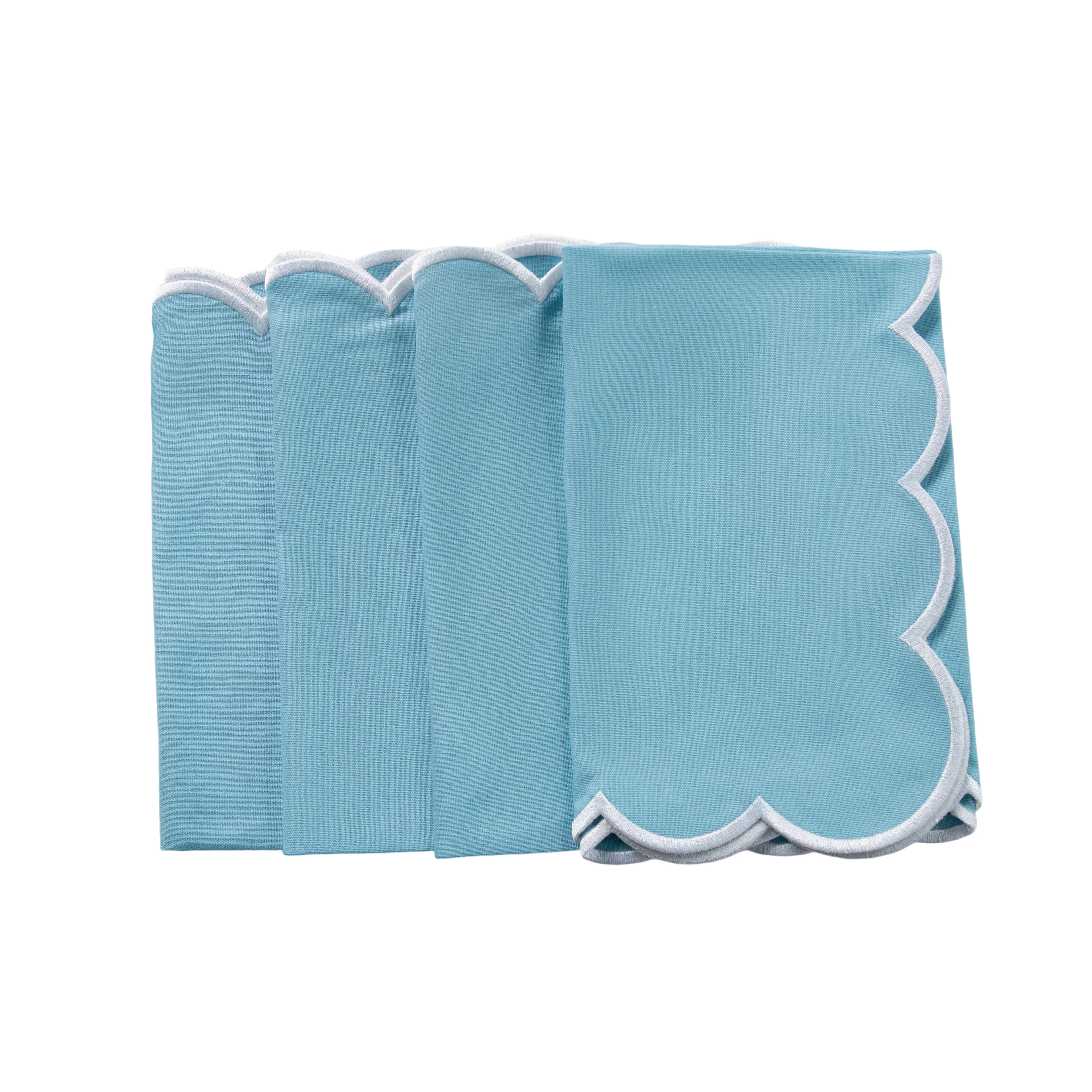 4 pc/pk Scalloped Edge Linen Napkin - Baby Blue/White Trim - Image 5