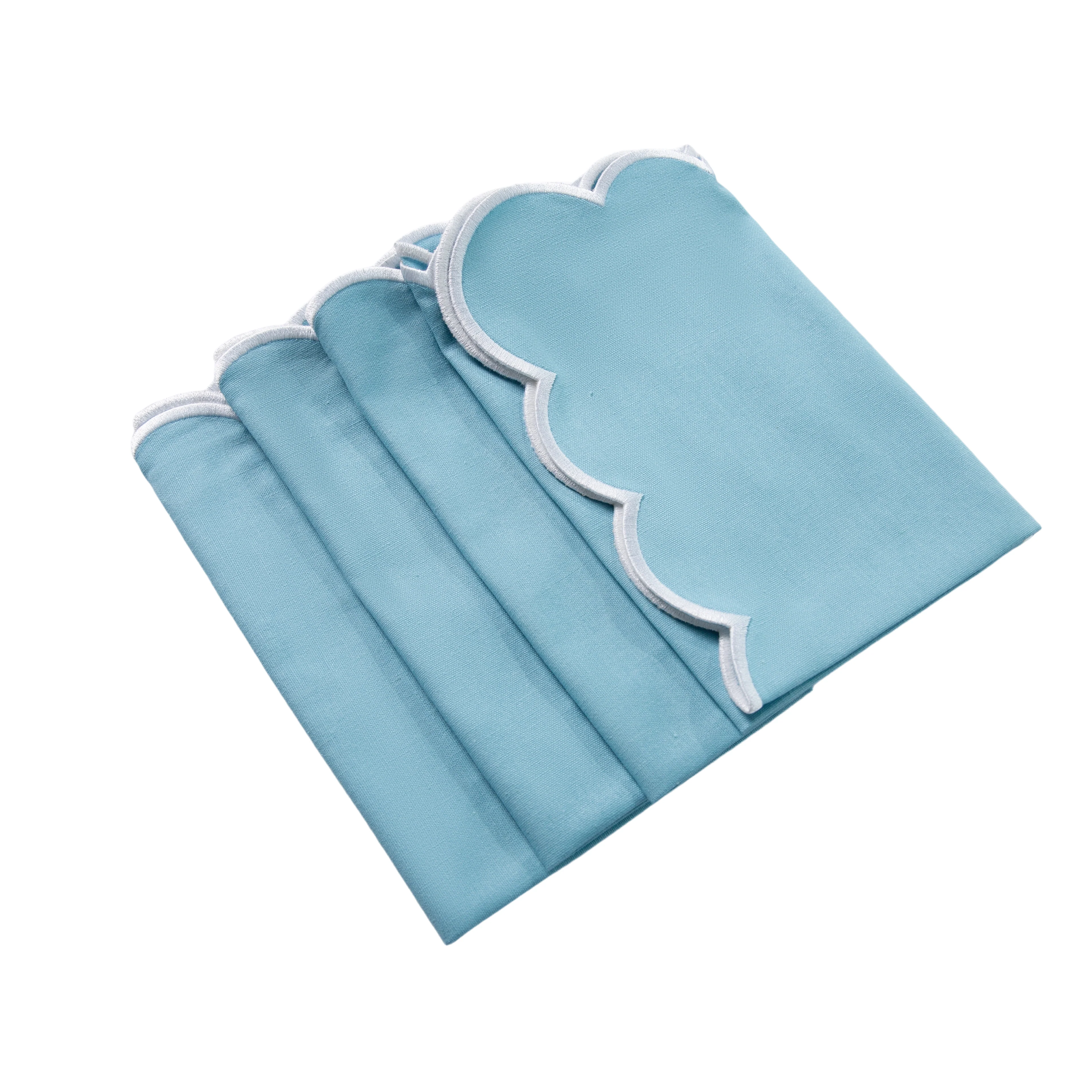 4 pc/pk Scalloped Edge Linen Napkin - Baby Blue/White Trim - Image 7