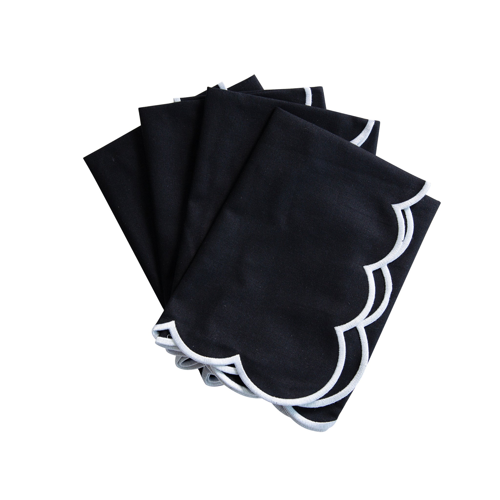 4 pc/pk Scalloped Edge Linen Napkin - Black/White Trim - Image 3