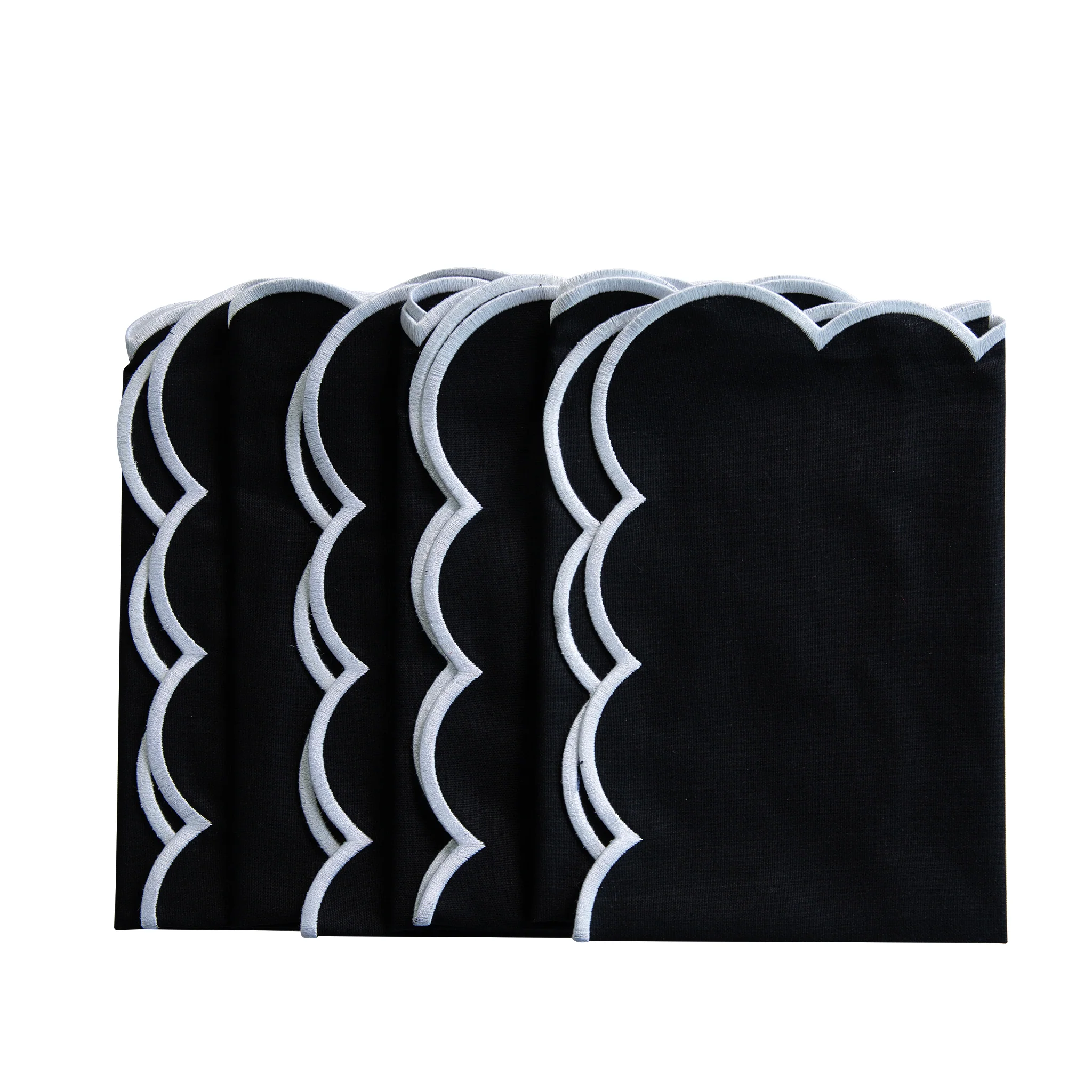 4 pc/pk Scalloped Edge Linen Napkin - Black/White Trim - Image 4