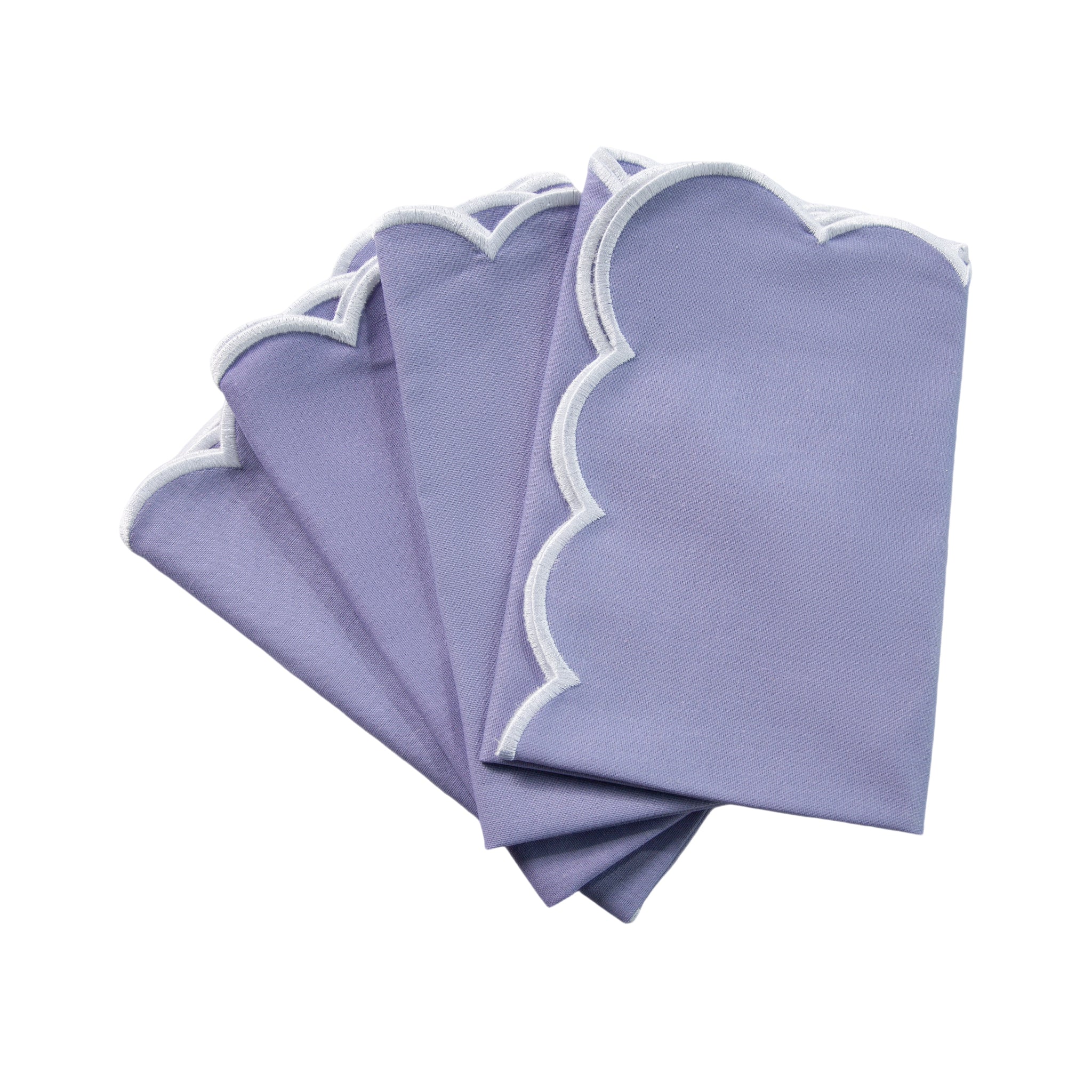 4 pc/pk Scalloped Edge Linen Napkin - Lavender/White Trim - Image 3