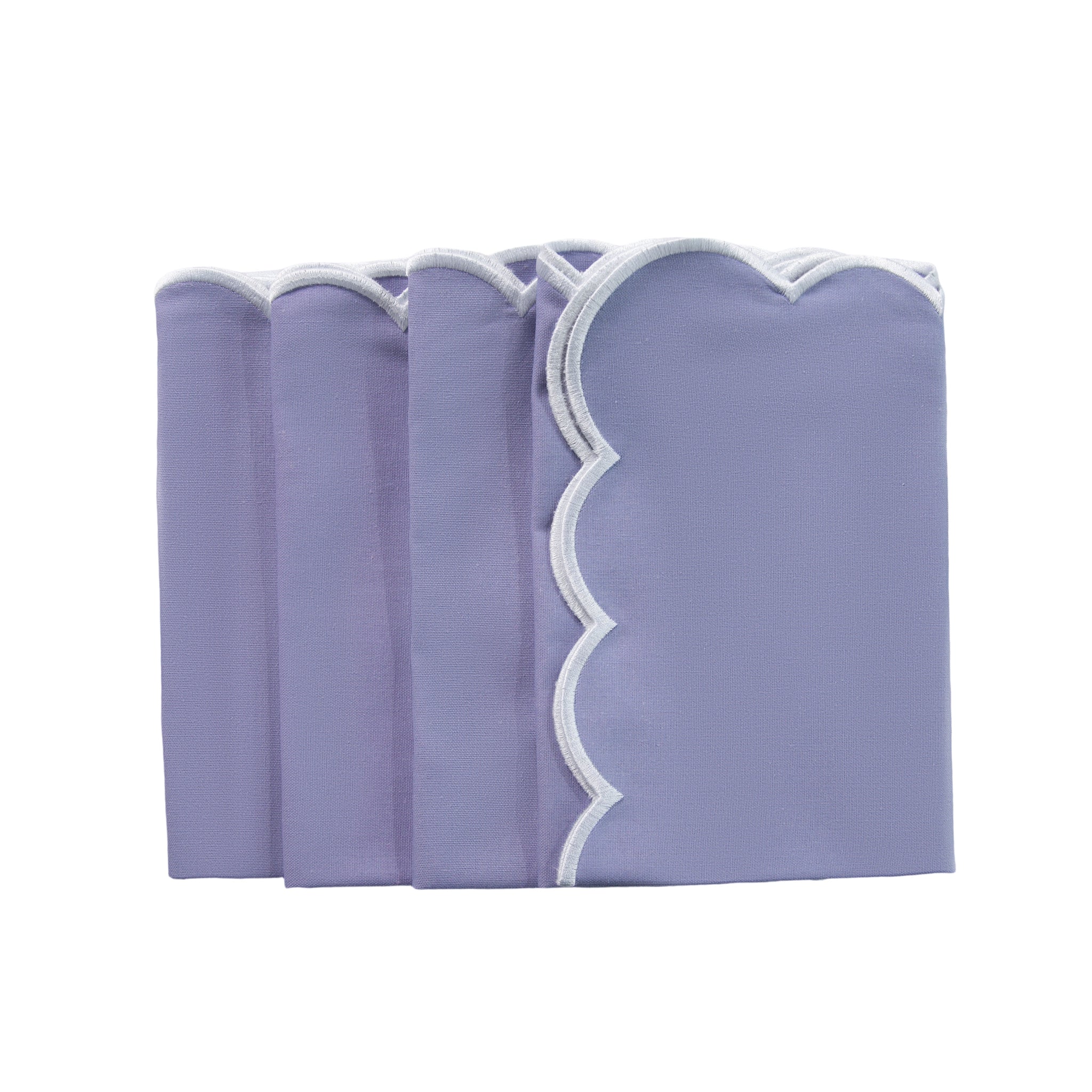 4 pc/pk Scalloped Edge Linen Napkin - Lavender/White Trim - Image 5