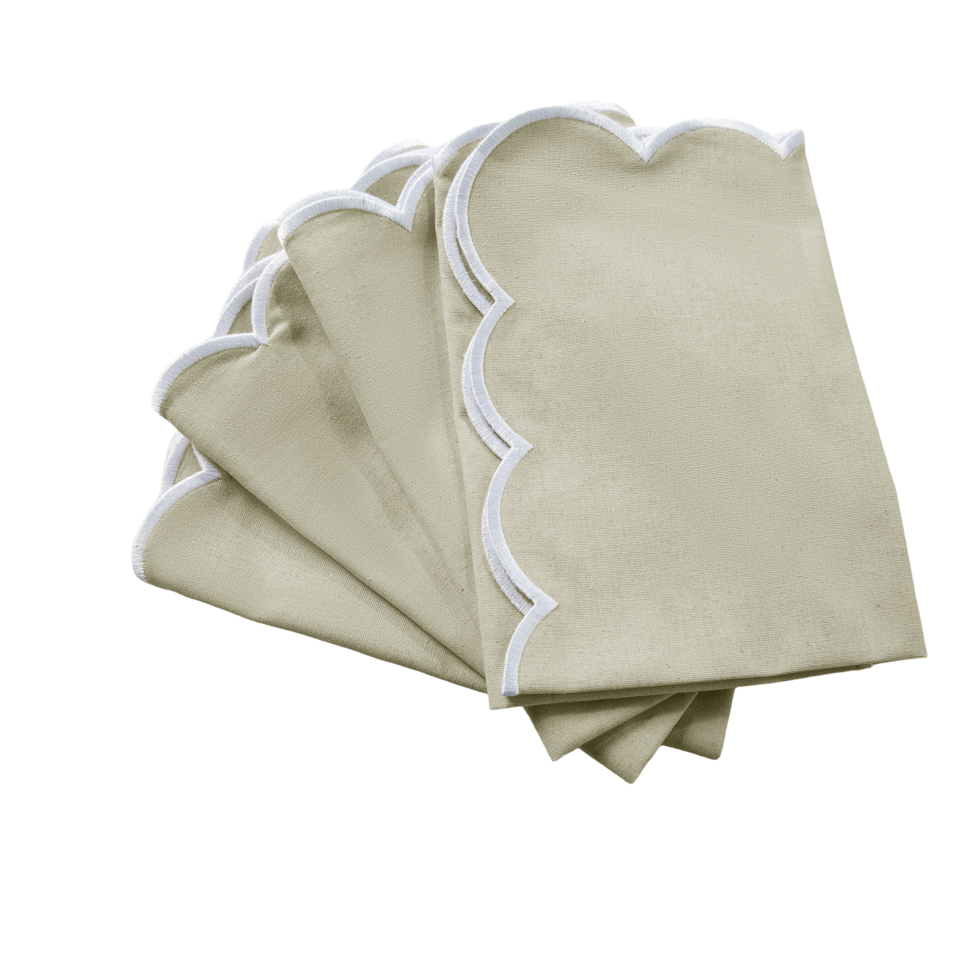 4 pc/pk Scalloped Edge Linen Napkin - Natural/White Trim - Image 3