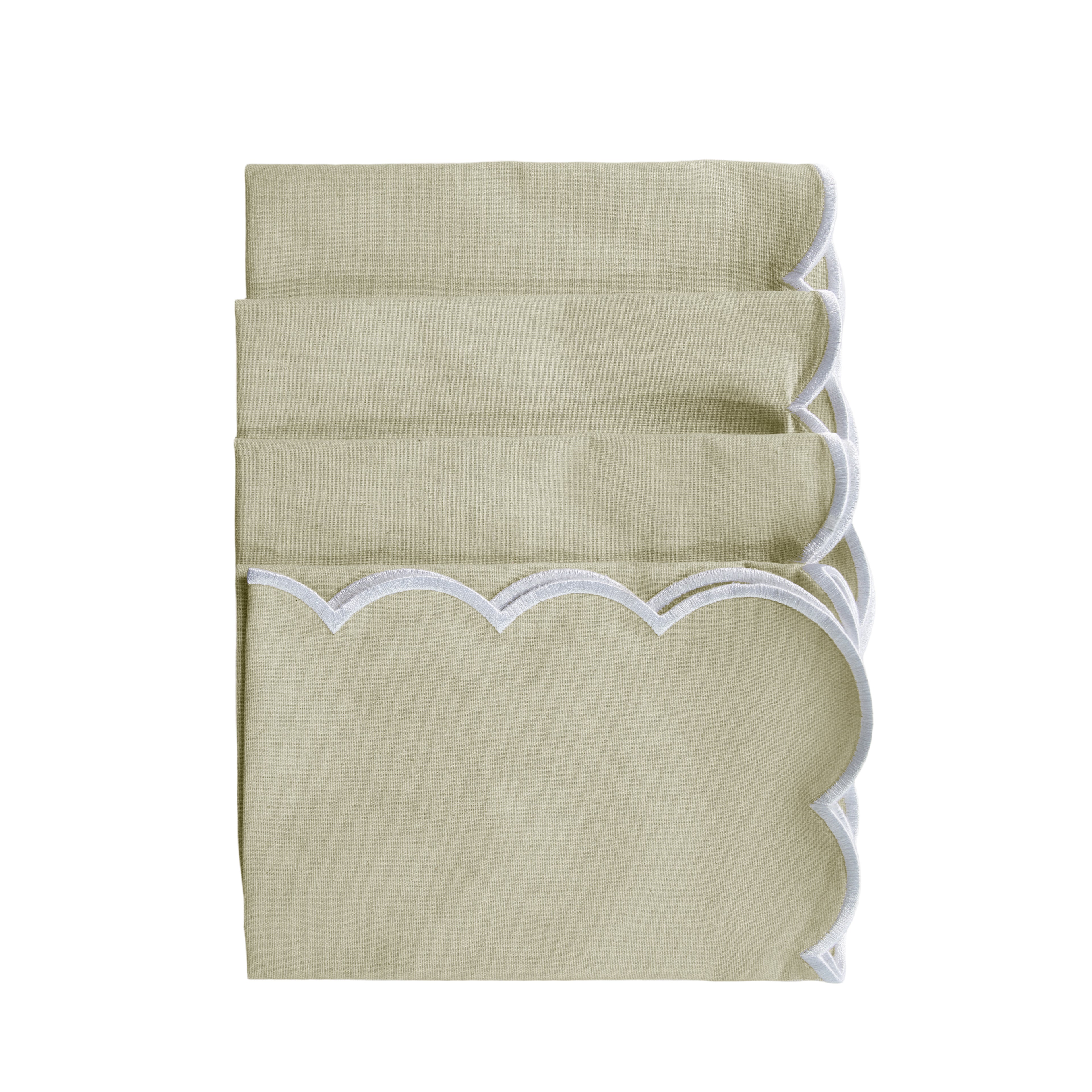 4 pc/pk Scalloped Edge Linen Napkin - Natural/White Trim - Image 5