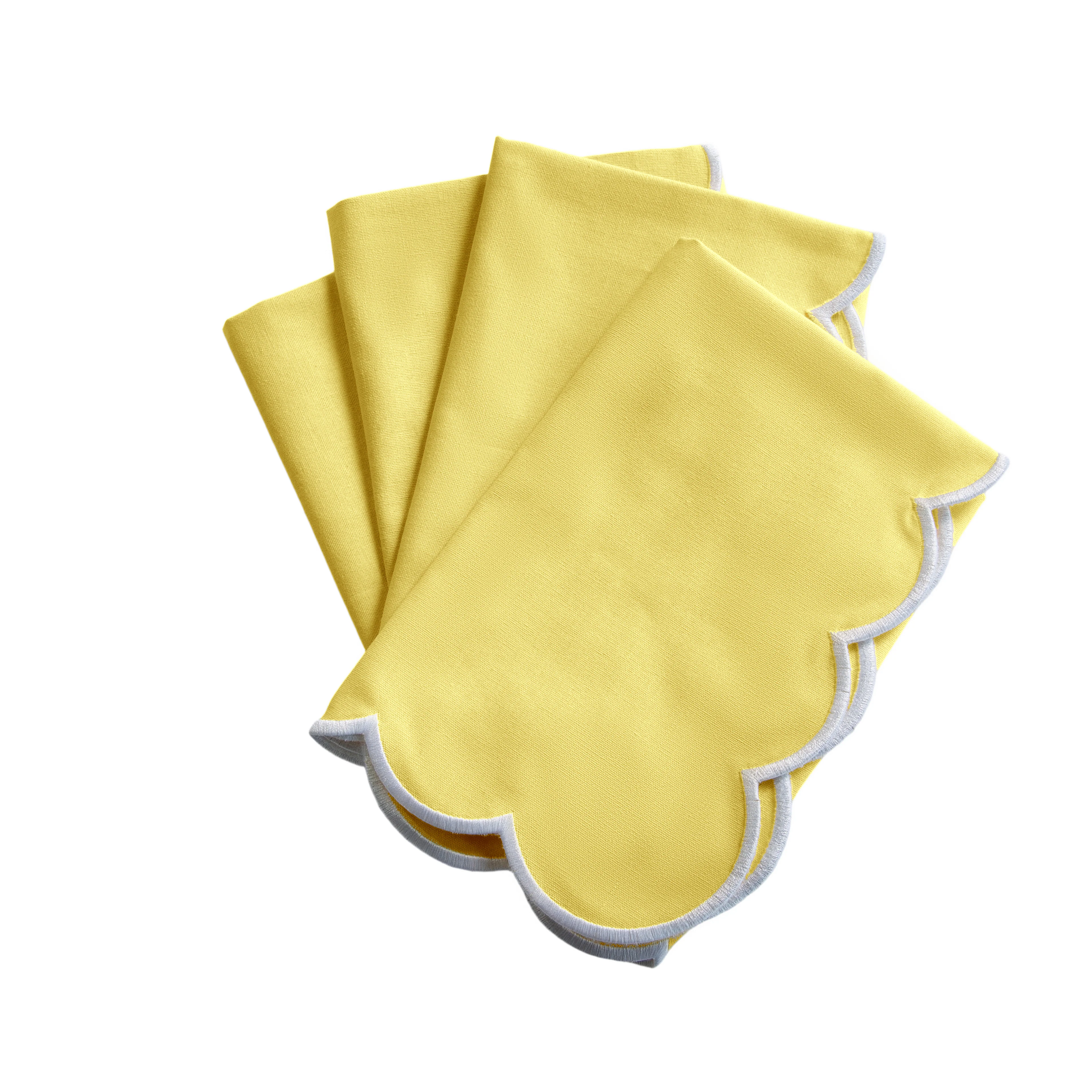 4 pc/pk Scalloped Edge Linen Napkin - Pastel Yellow/White Trim - Image 3