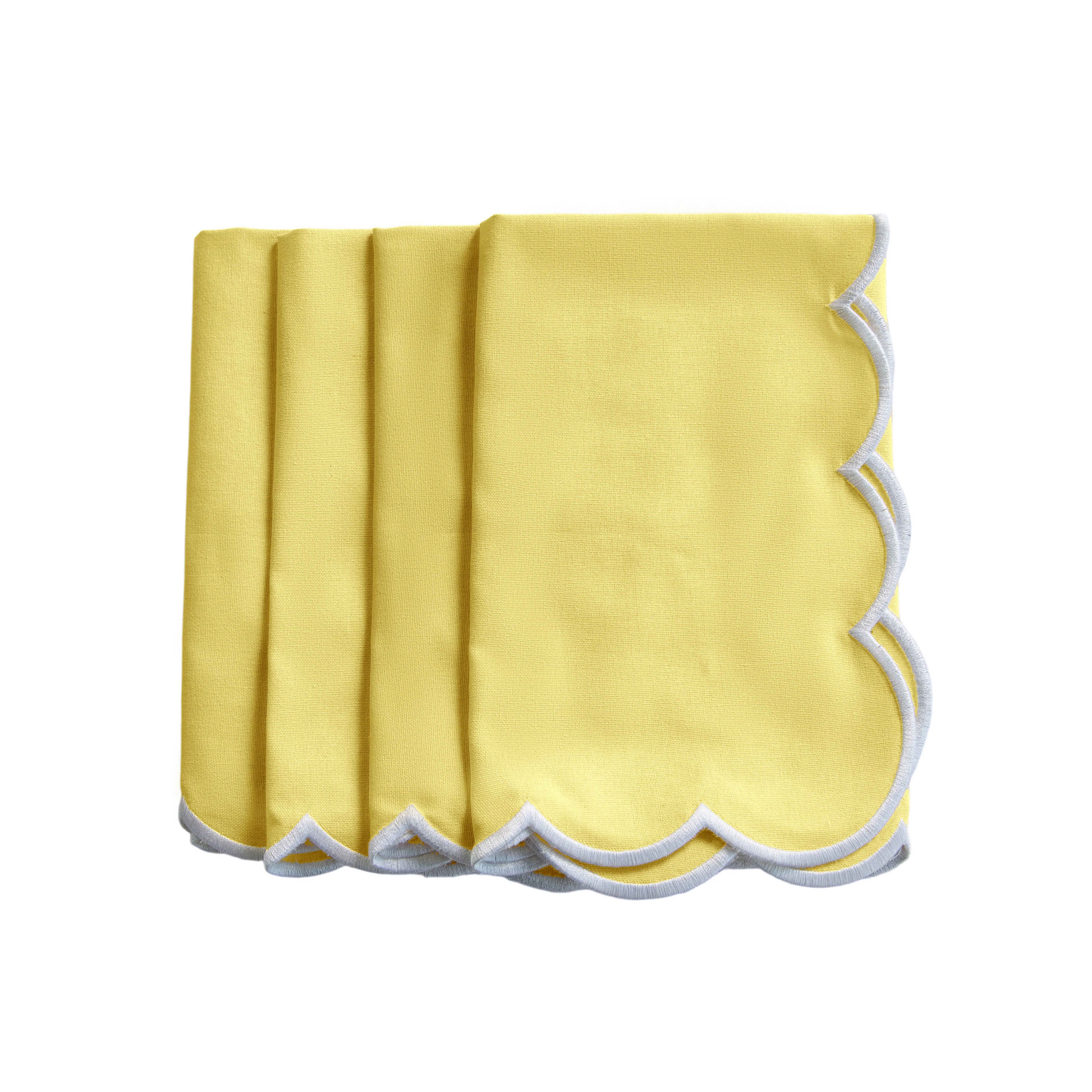4 pc/pk Scalloped Edge Linen Napkin - Pastel Yellow/White Trim - Image 5