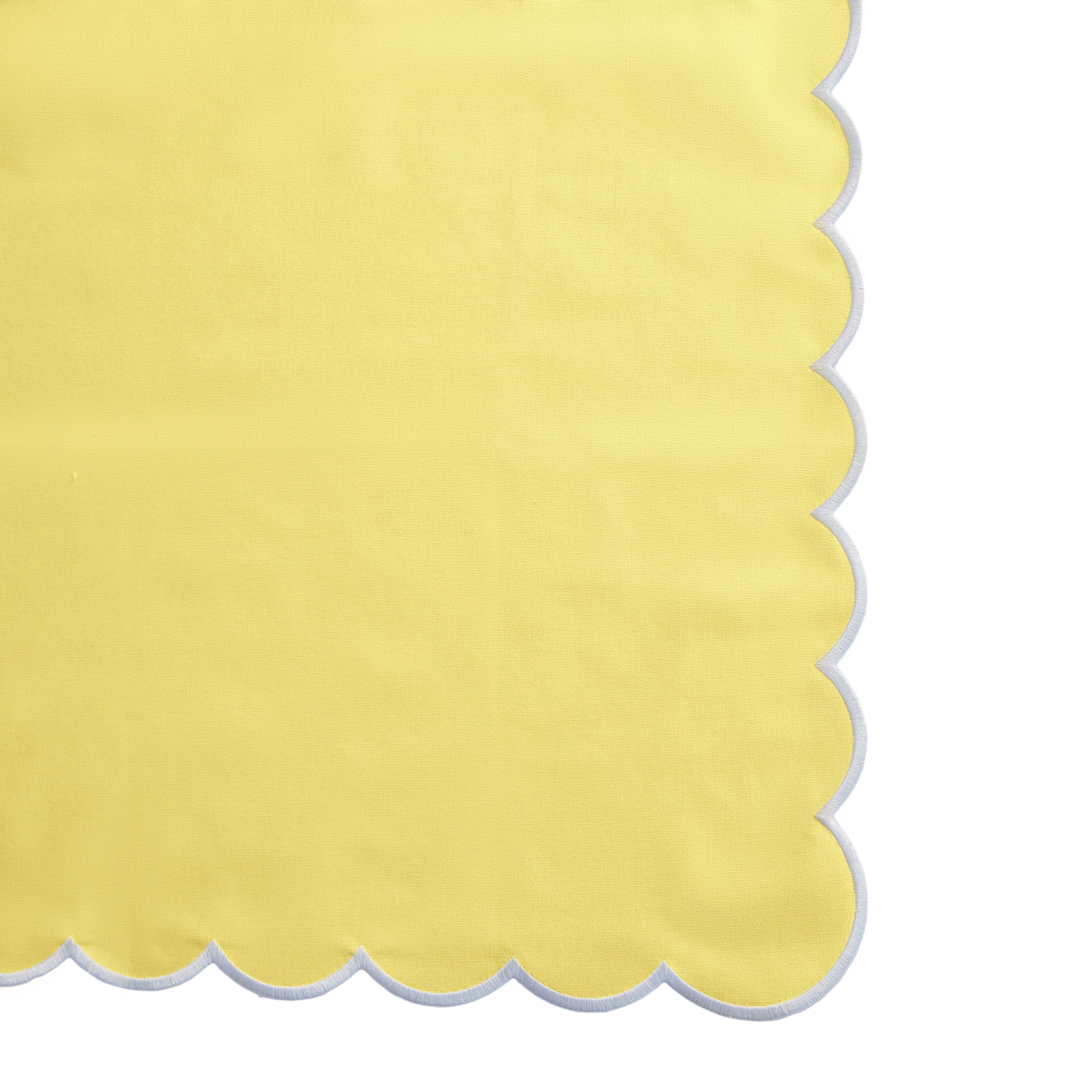 4 pc/pk Scalloped Edge Linen Napkin - Pastel Yellow/White Trim - Image 6