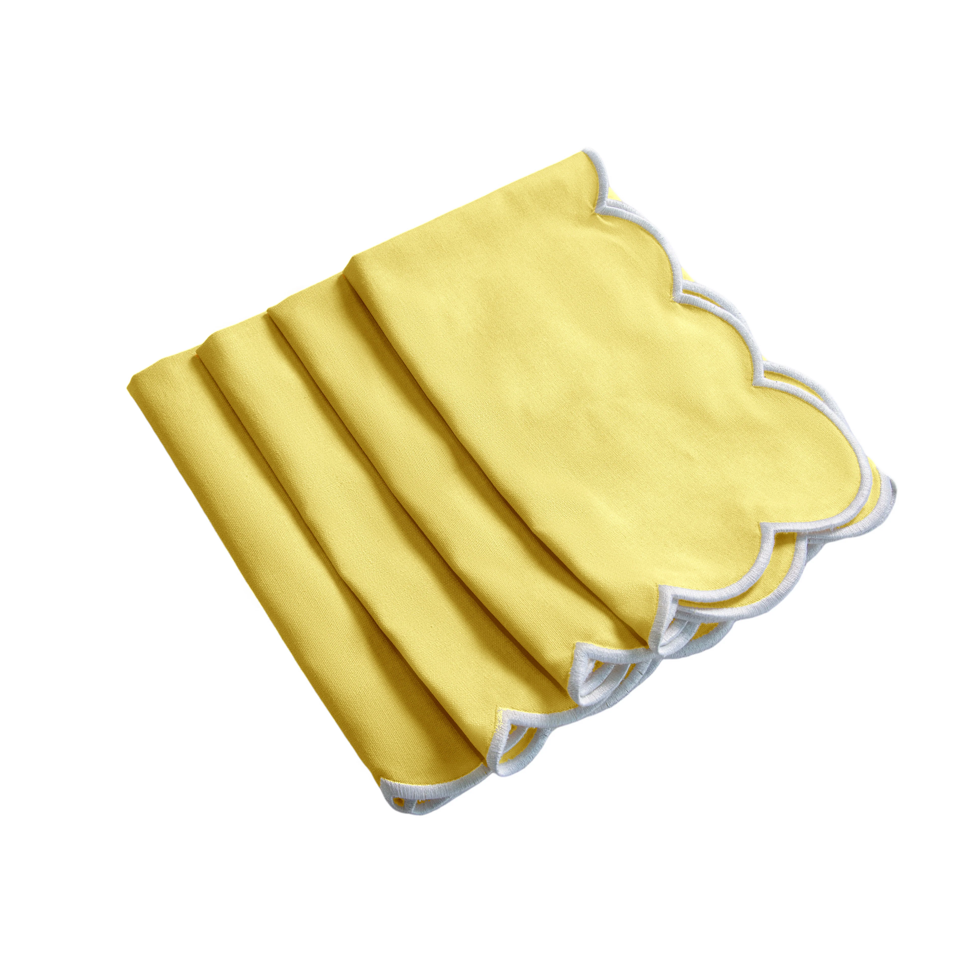 4 pc/pk Scalloped Edge Linen Napkin - Pastel Yellow/White Trim - Image 7