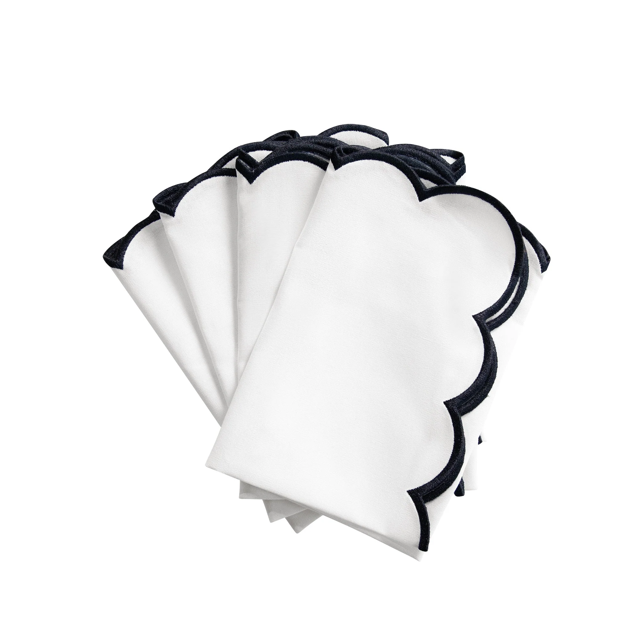4 pc/pk Scalloped Edge Linen Napkin - White/Black Trim - Image 3