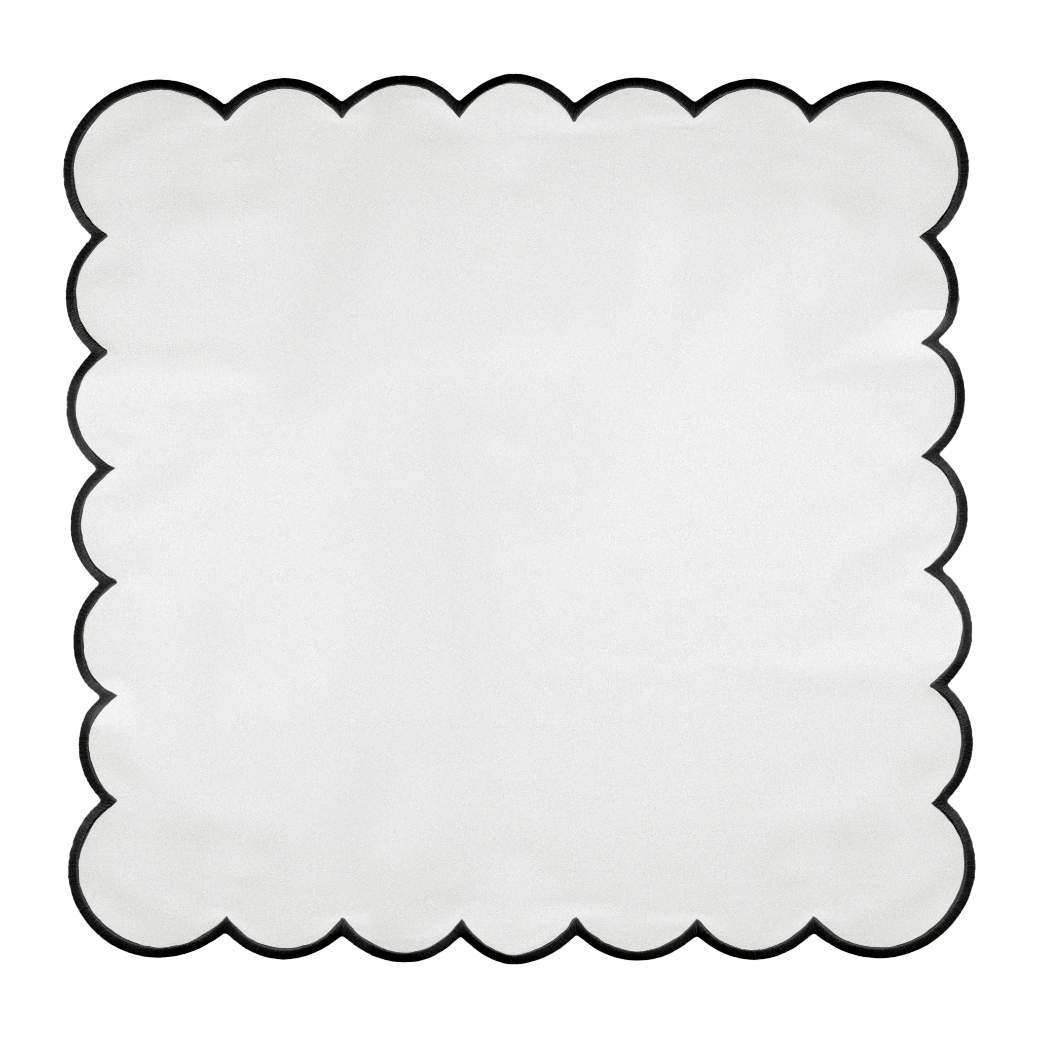 4 pc/pk Scalloped Edge Linen Napkin - White/Black Trim - Image 4