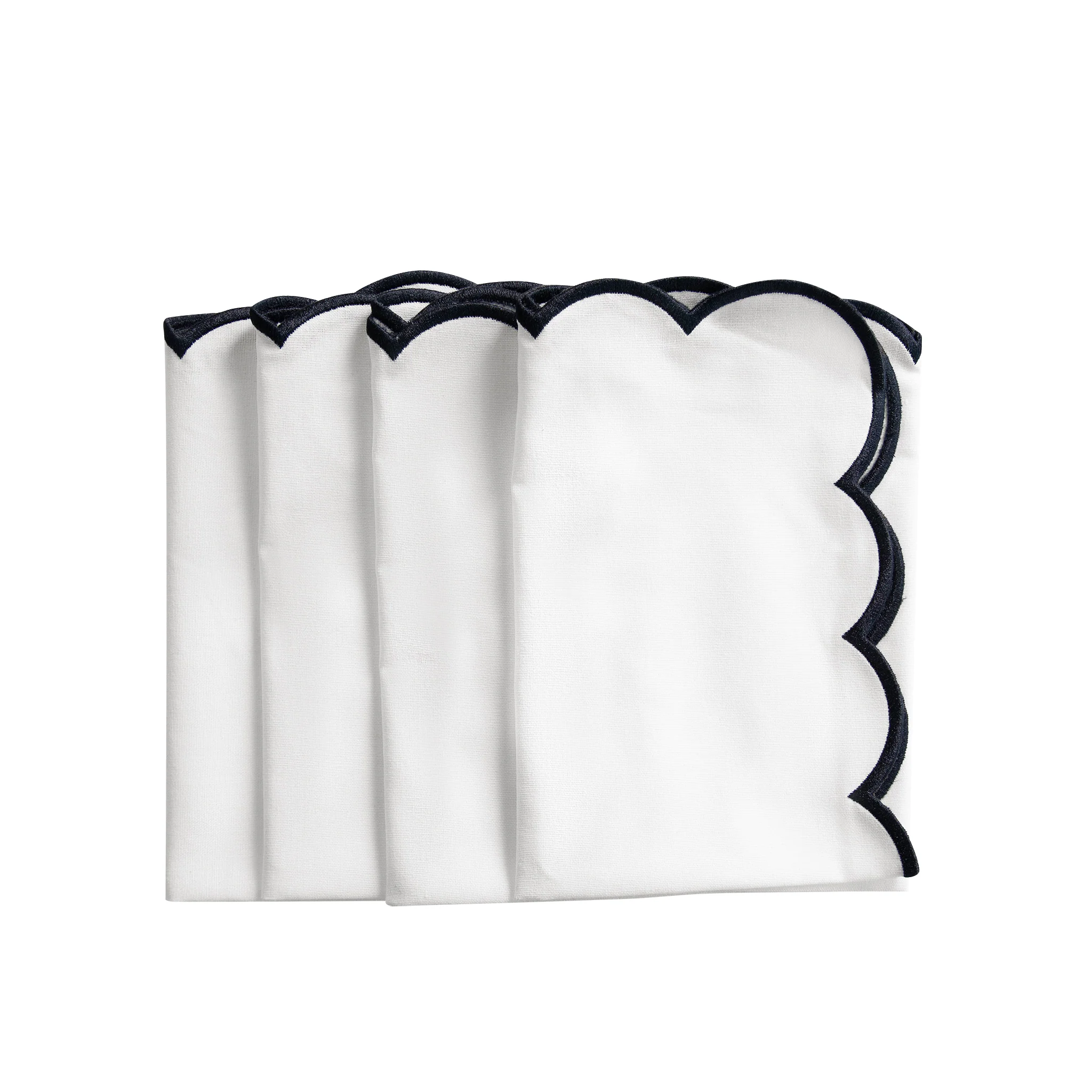 4 pc/pk Scalloped Edge Linen Napkin - White/Black Trim - Image 5