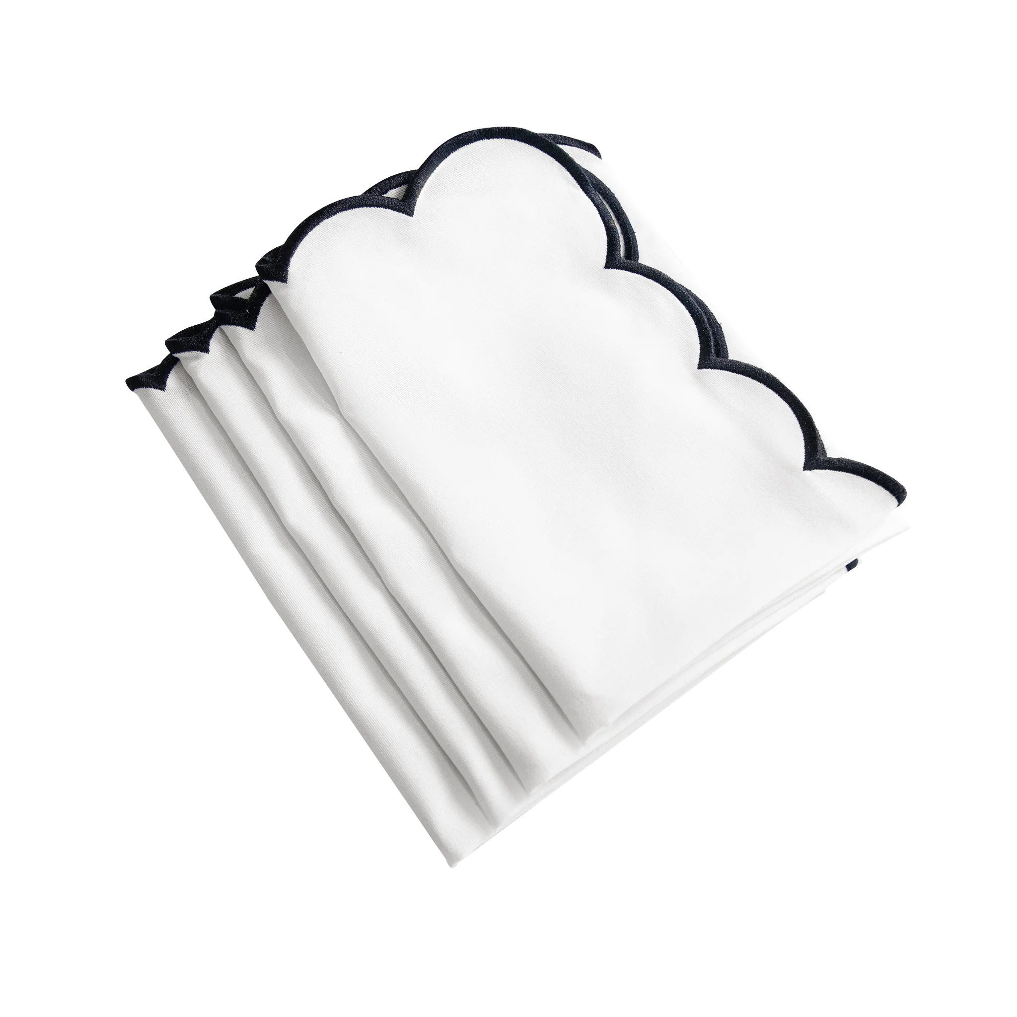 4 pc/pk Scalloped Edge Linen Napkin - White/Black Trim - Image 7
