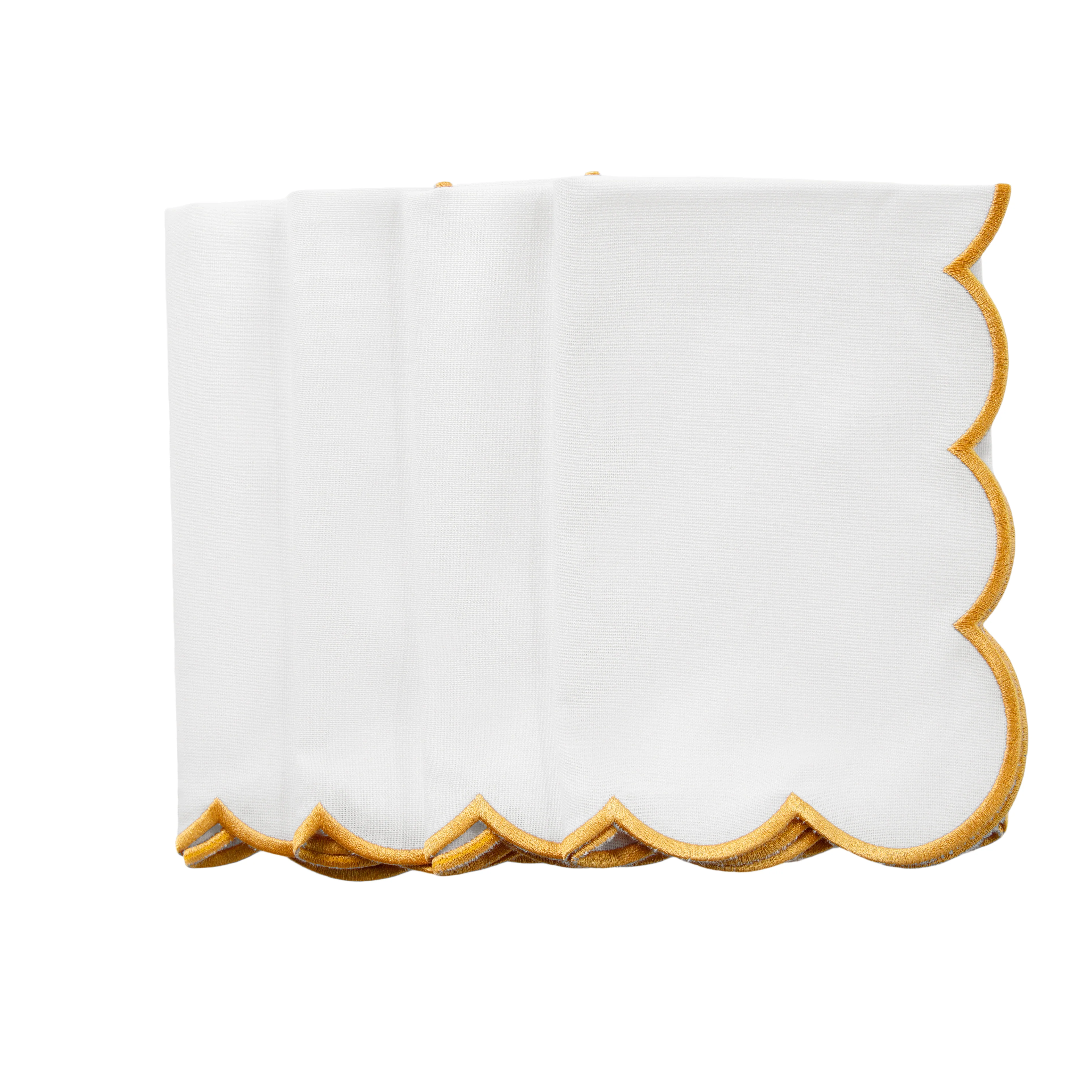 4 pc/pk Scalloped Edge Linen Napkin - White/Gold Trim - Image 5