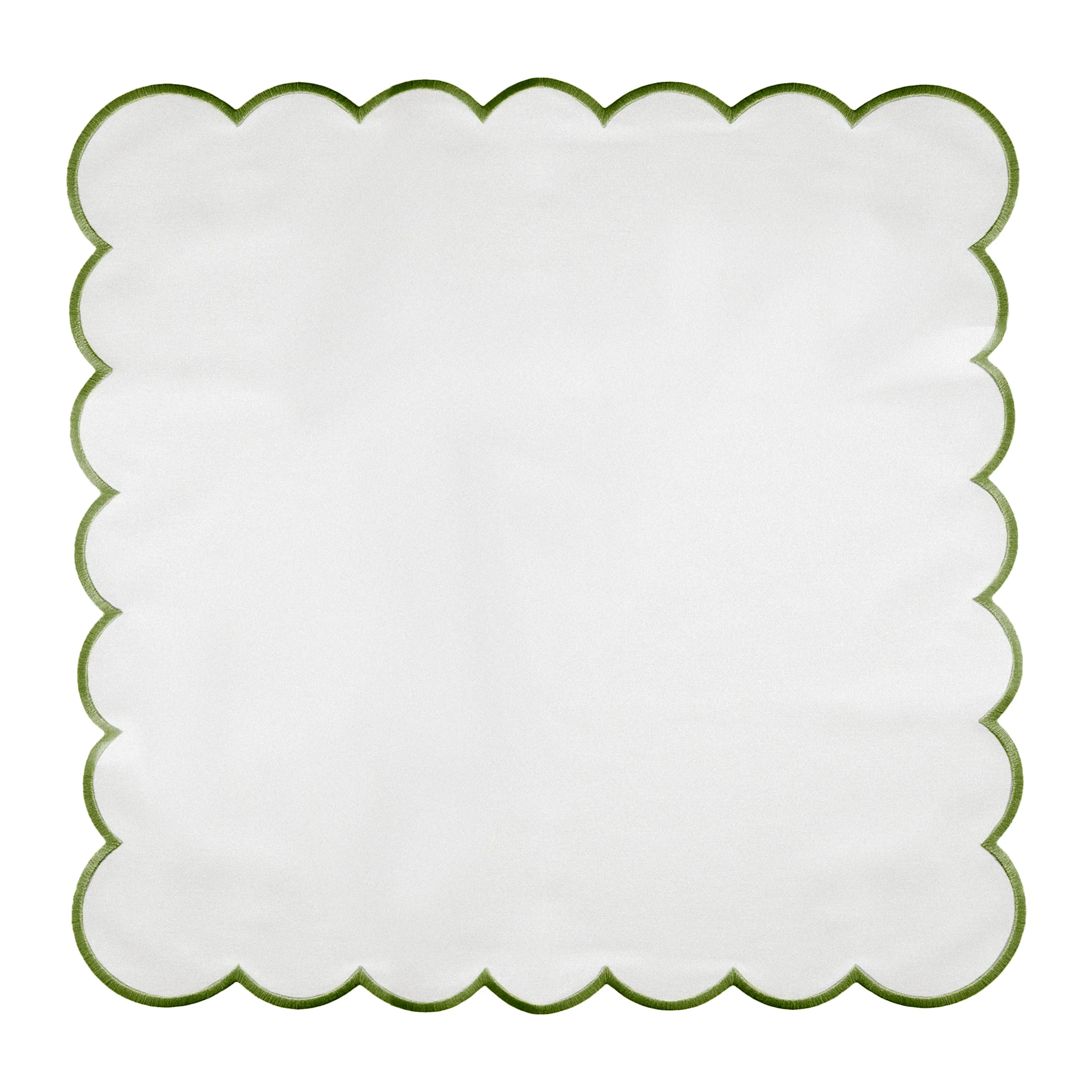 4 pc/pk Scalloped Edge Linen Napkin - White/Olive Green Trim - Image 4