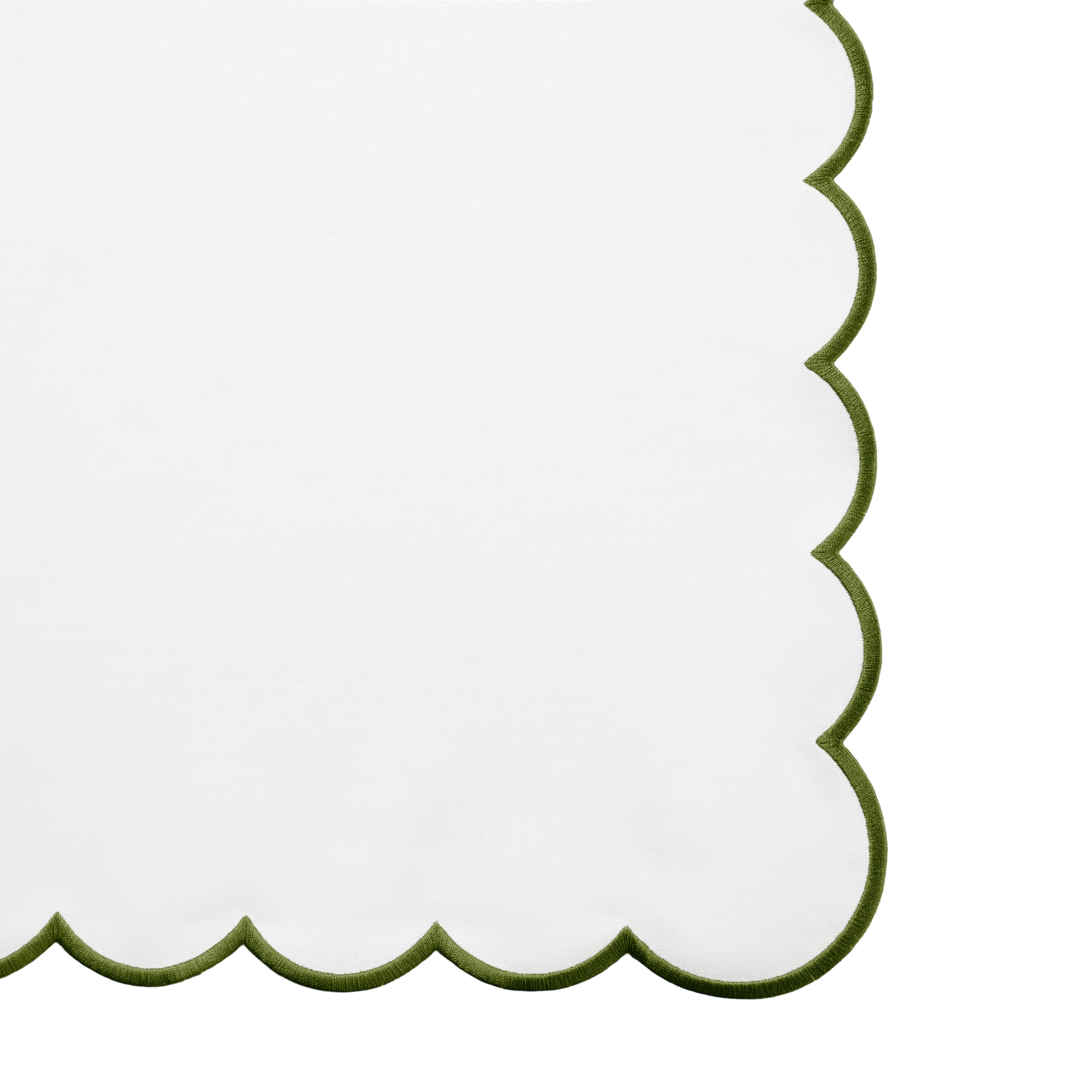 4 pc/pk Scalloped Edge Linen Napkin - White/Olive Green Trim - Image 6