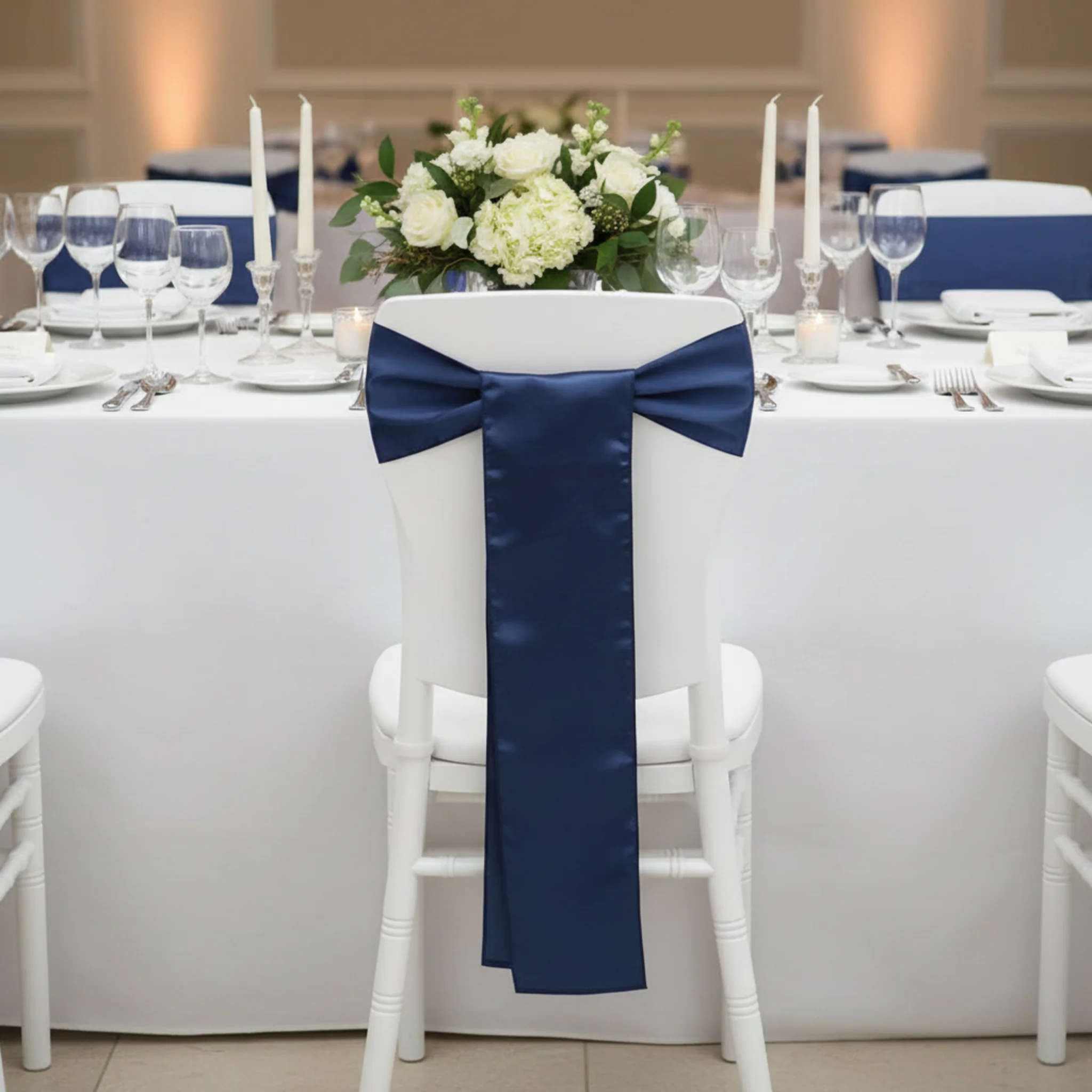 Standard Satin Chair Sash - Navy Blue - Image 4