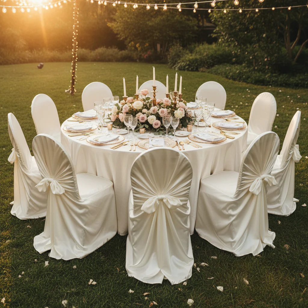 Universal Satin Self Tie Chair Cover - Ivory - Image 3