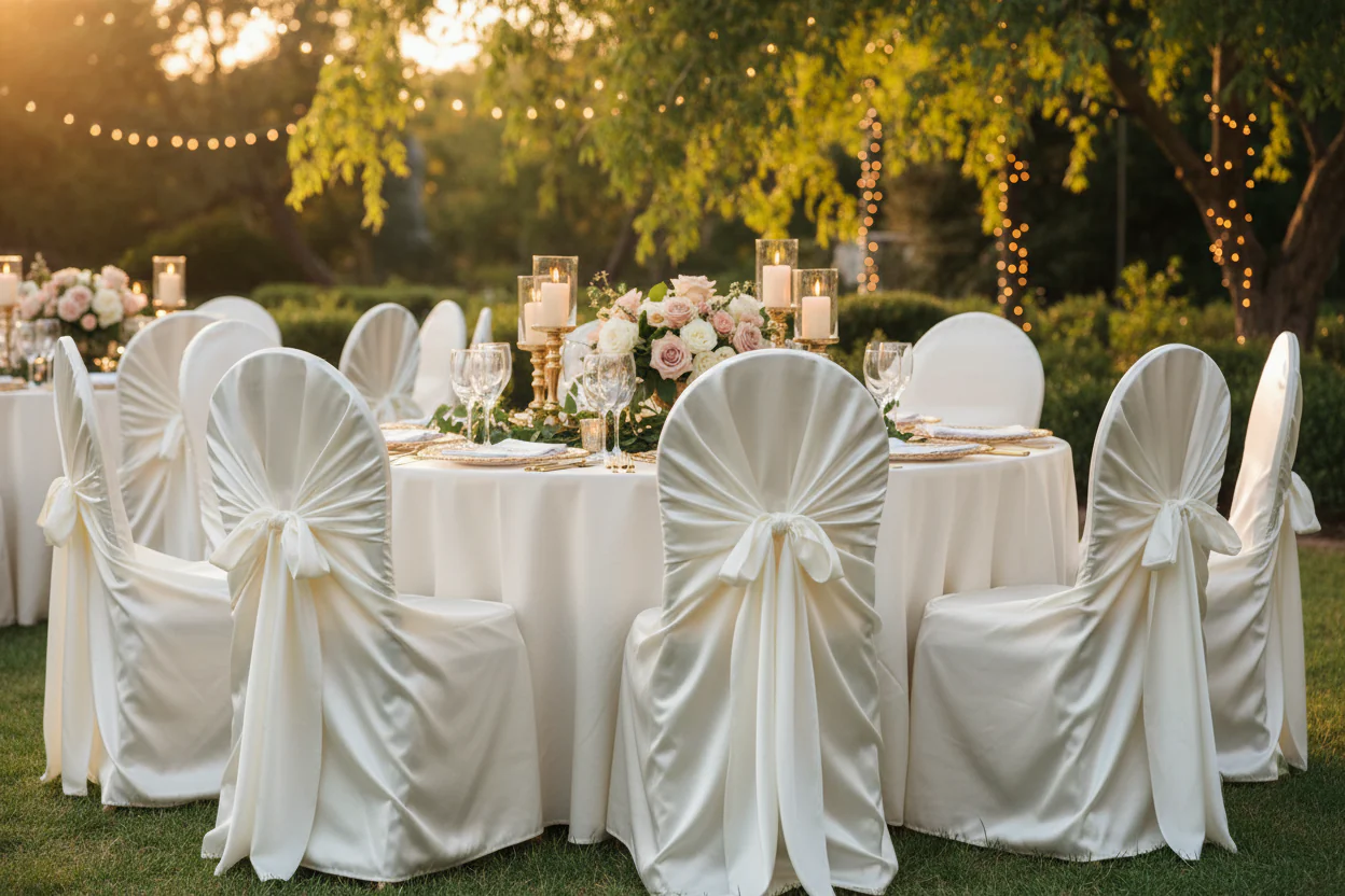 Universal Satin Self Tie Chair Cover - Ivory - Image 4