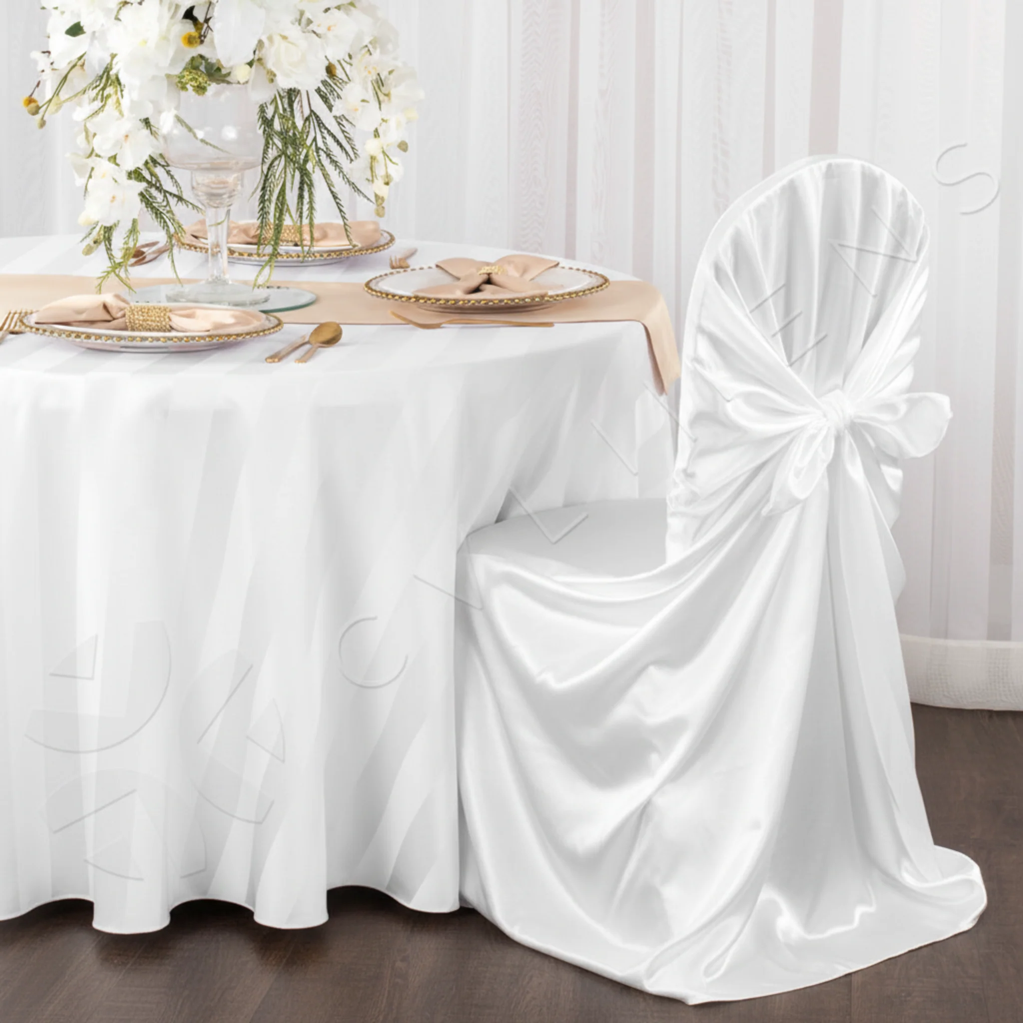 Universal Satin Self Tie Chair Cover - White - Image 6