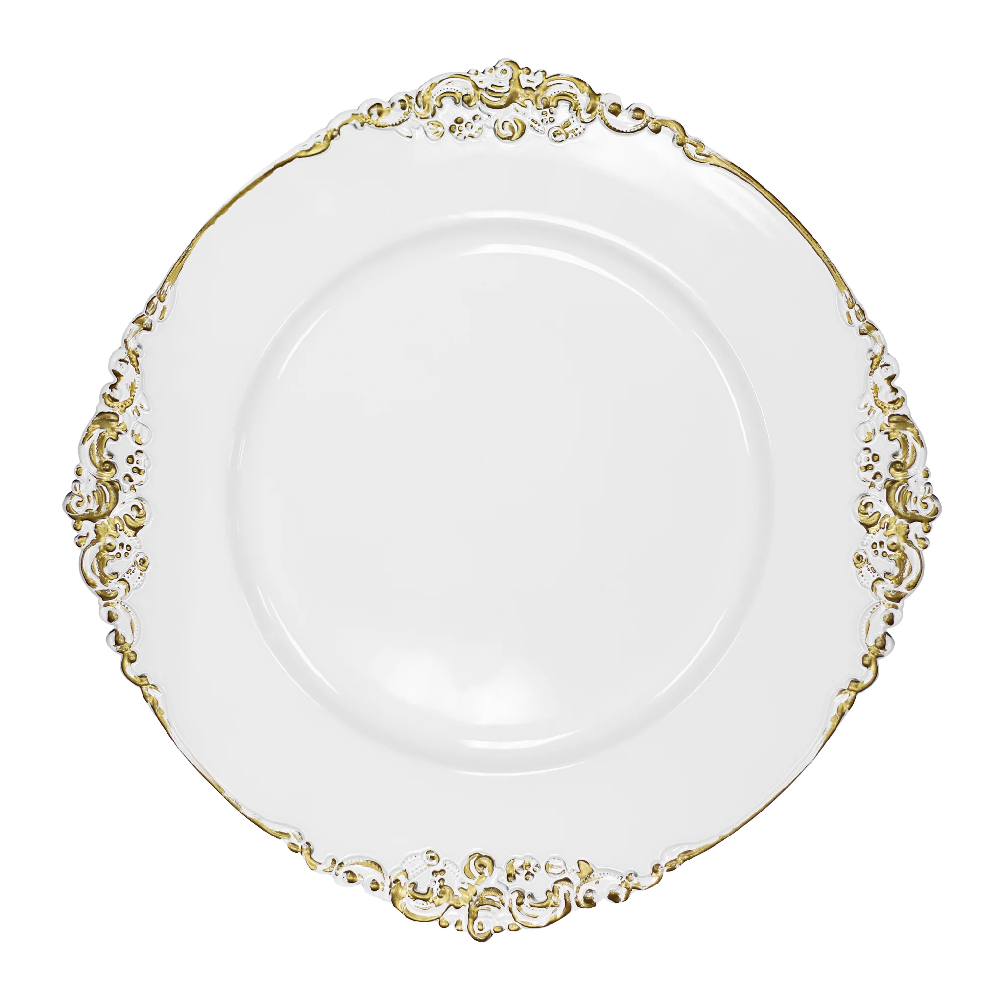 Vintage Round Charger Plate - White Gold-Trimmed - Image 3