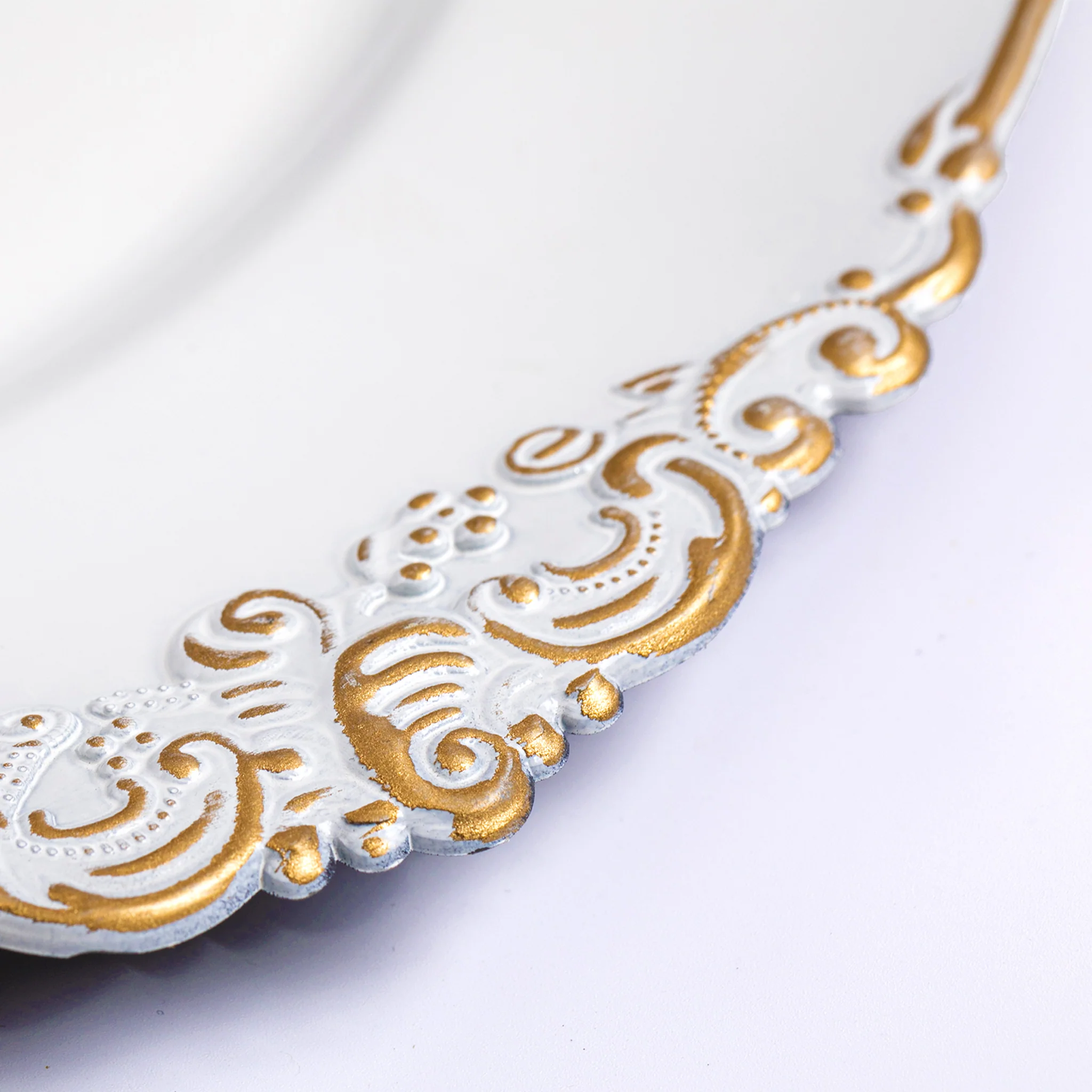 Vintage Round Charger Plate - White Gold-Trimmed - Image 4